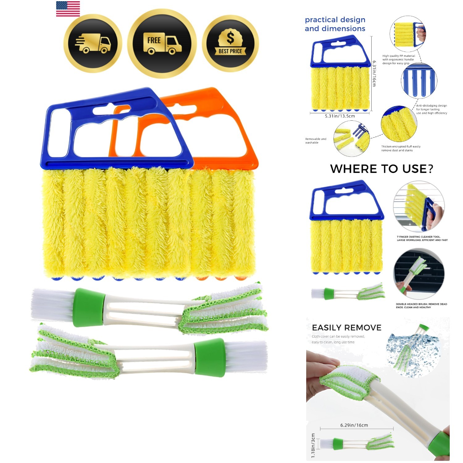 4Pcs Window Venetian Blind Cleaner Duster Tool,Washable 7 Fingers Dusting Cle…