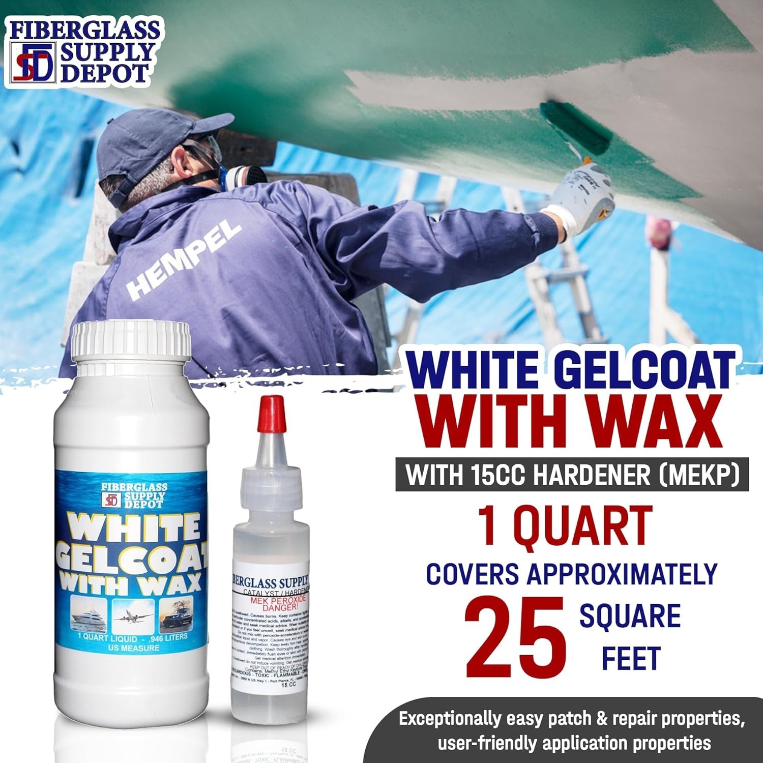 High-Viscosity White Gelcoat & Hardener Combo for Waterproof Boat Repairs