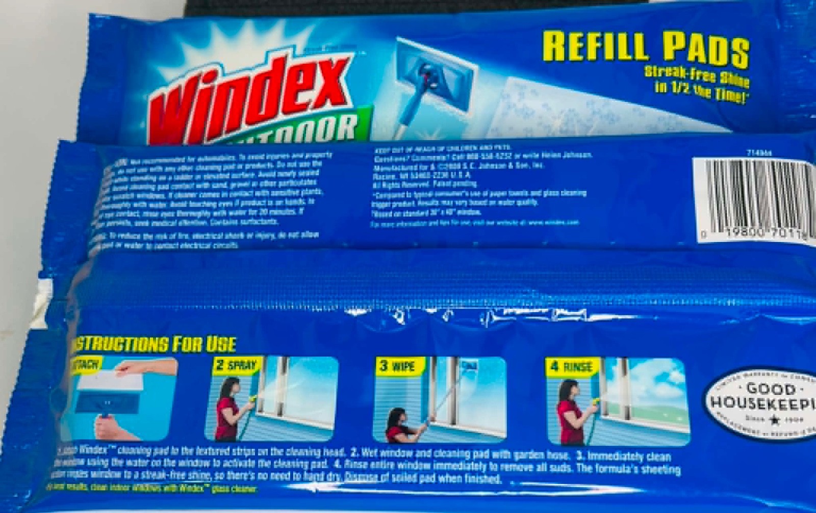 (2) Pks Windex OUTDOOR All-in-One Glass Cleaning Pad Refills Discontinued 4 pads