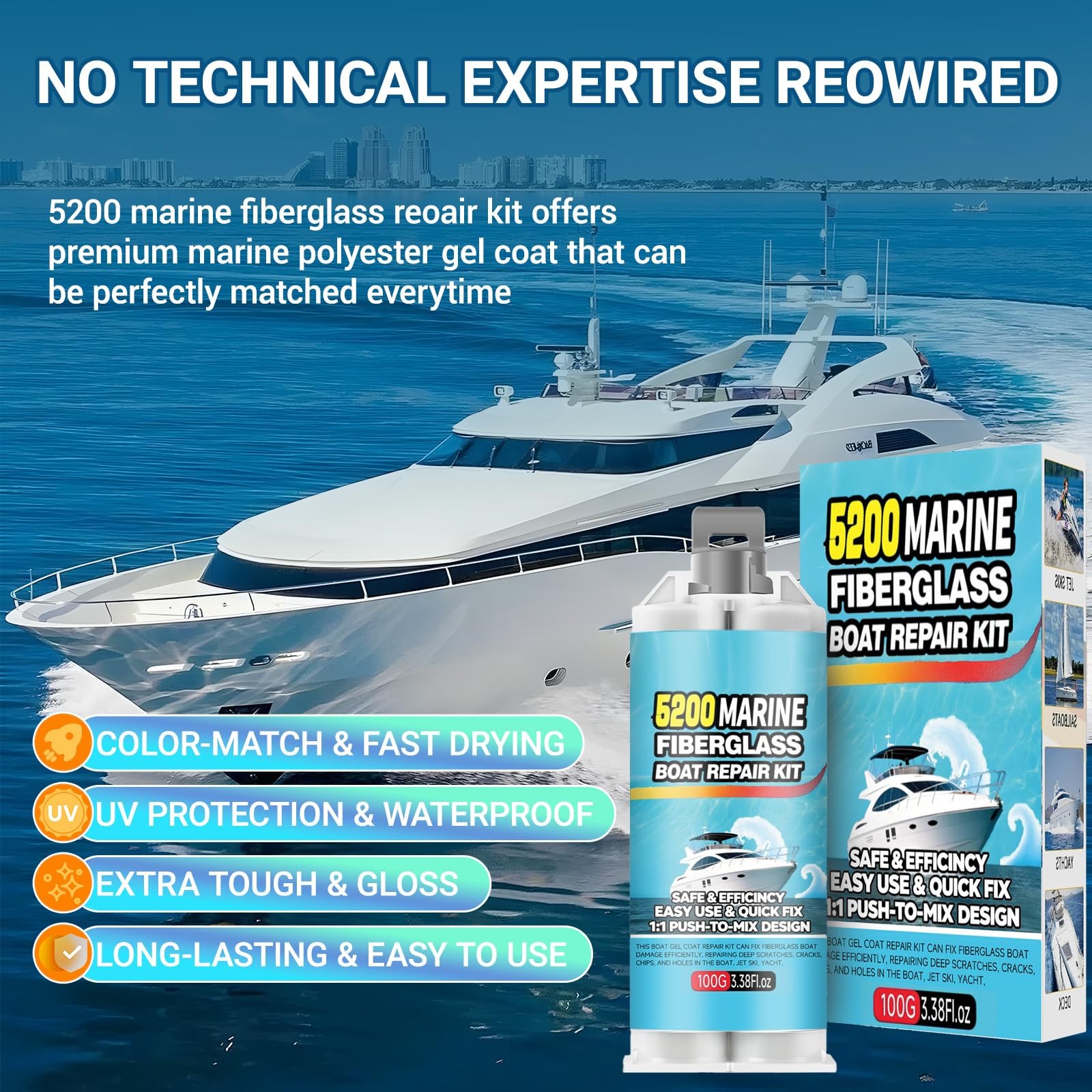 5200 Marine Fiberglass Repair Kit, Marine Gel Coating Repair Kit, Epoxy Resin…