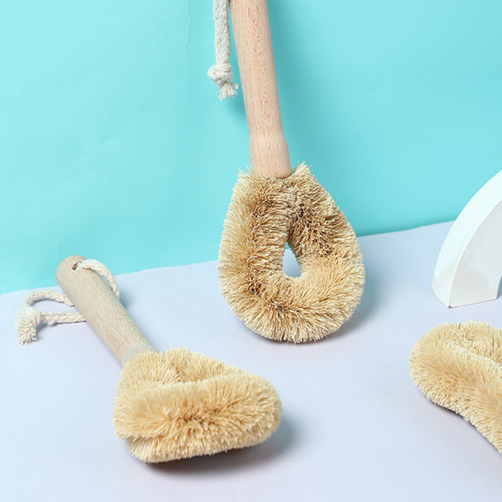 2pcs Kitchen Pot Brush Natural Bristle Wooden Handle Utensil Cleaning Brush