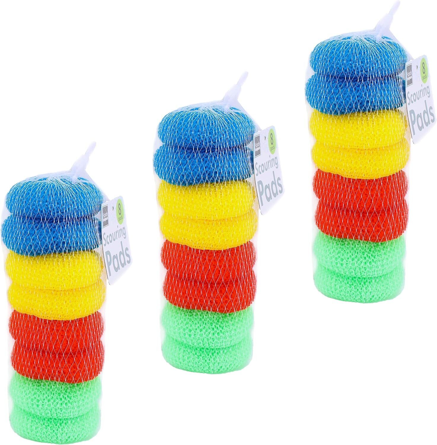 Pack of 24 Assorted Colors Round Nylon Dish Scouring Pads, Mesh Scourers