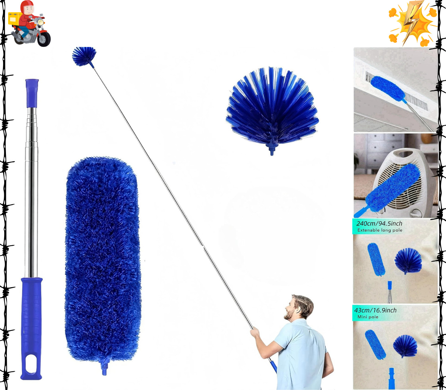 Cobweb Duster with Extension Pole,Spider Web Remover 2PCS Cob Web Duster 15