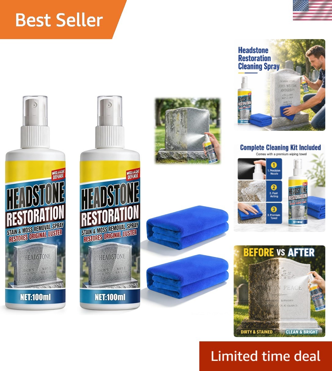 Gentle & Effective 100ml Headstone Cleaner Spray – Perfect for Cemetery Care