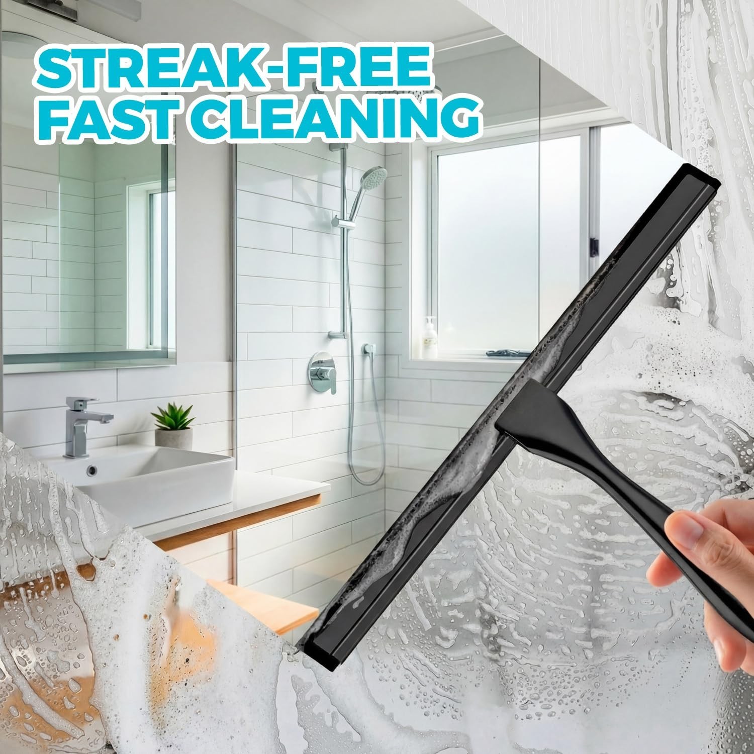 2-Pack 10″ Black Shower Squeegee Set for Glass, Tile, Bathroom, Windows & Mirror