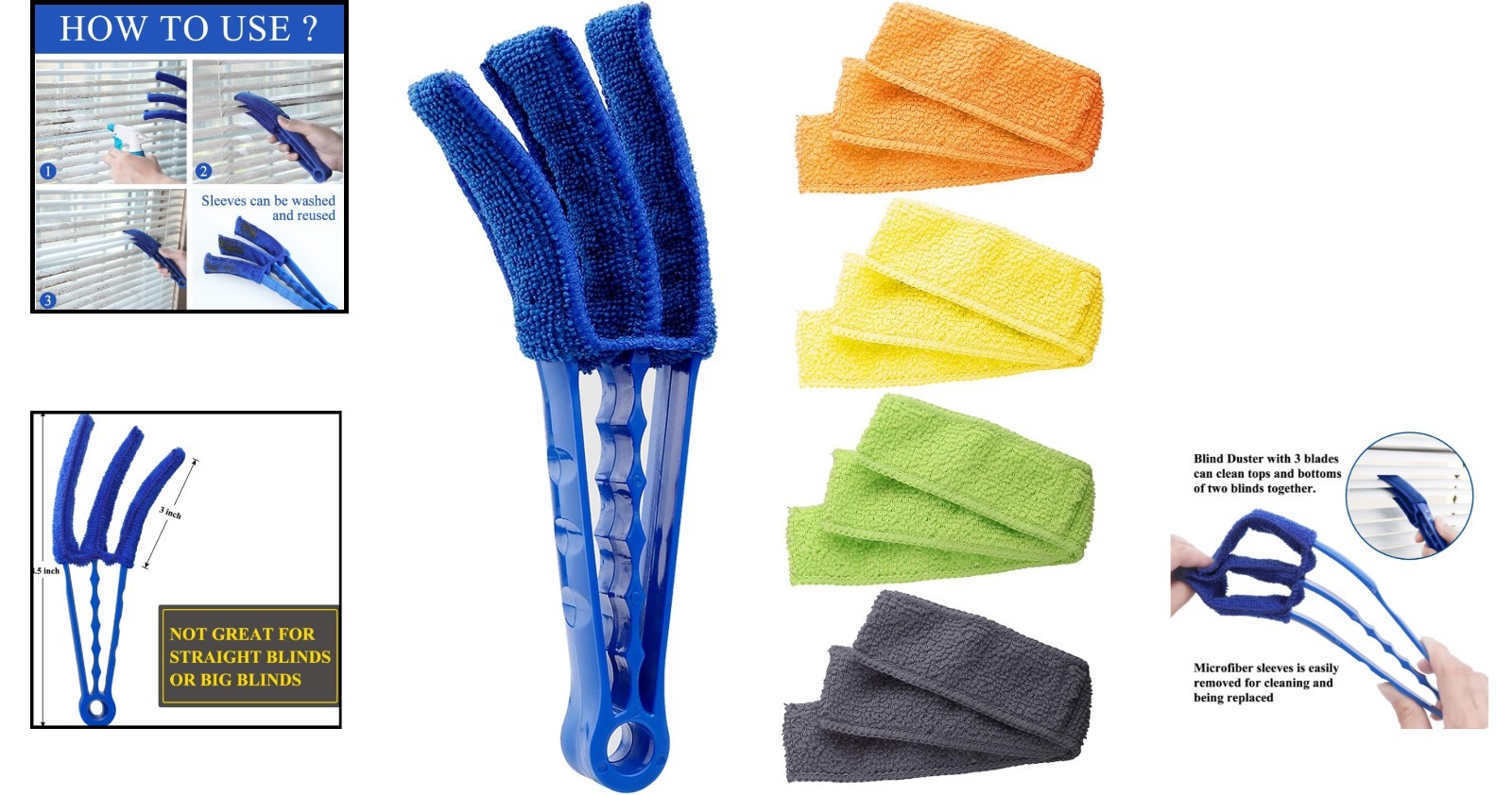 Enhanced Microfiber Blind Duster for Quick Dusting – 8.5″ Long with 5 Sleeves