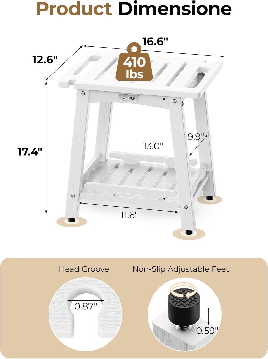 Shower Bench Seat, Non-Slip Shower Benches for Inside Shower to Sit on, HDPE W