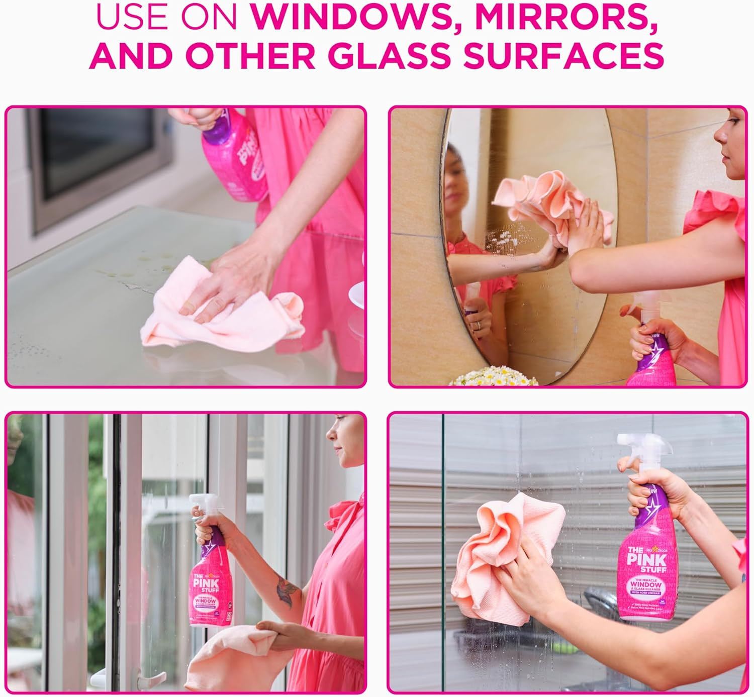 The Pink Stuff Stardrops Miracle Window and Glass Cleaner with Rose Vinegar Spra