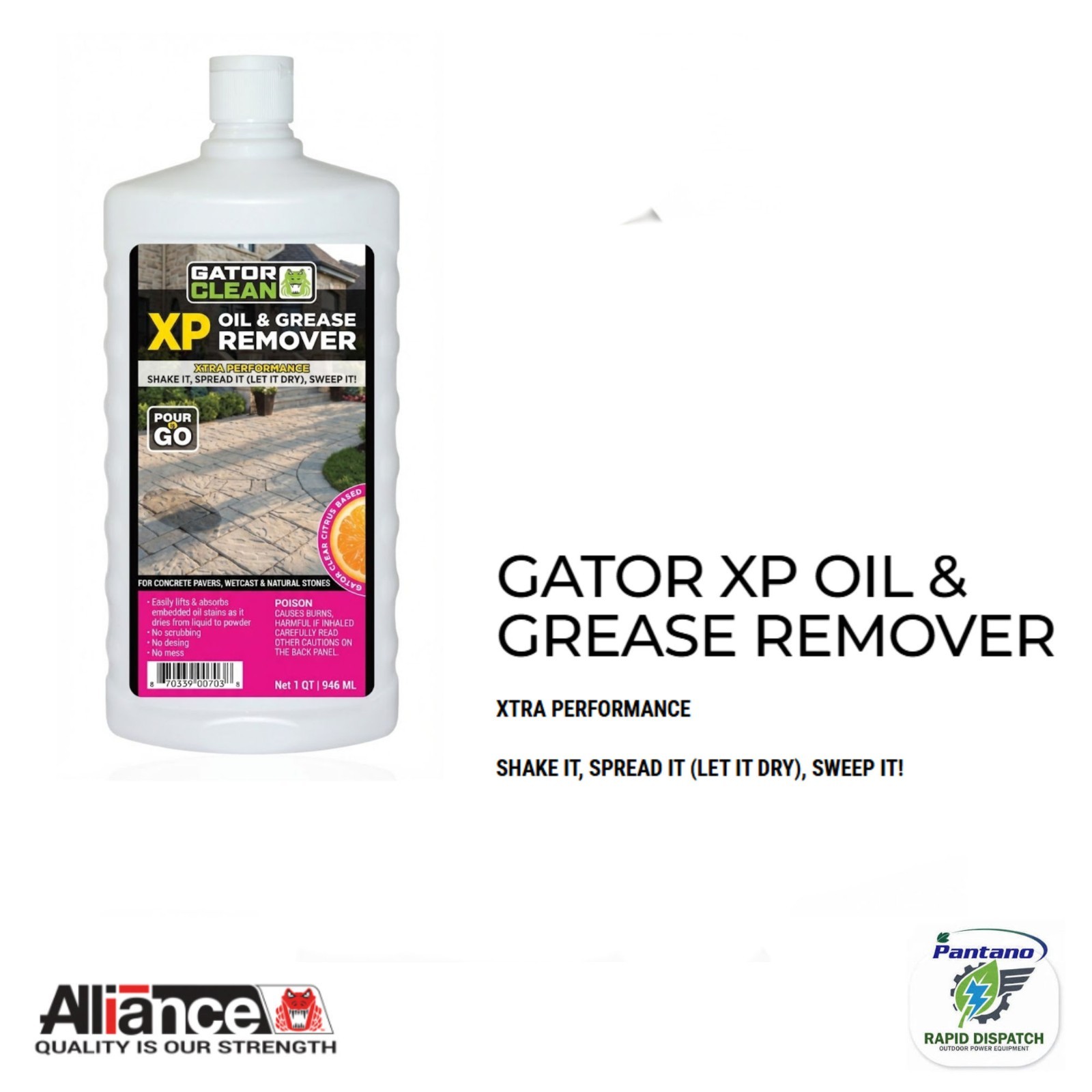 Gator XP Oil & Grease Remover for Pavers & Stone 1QT Alliance Shake Spread Sweep