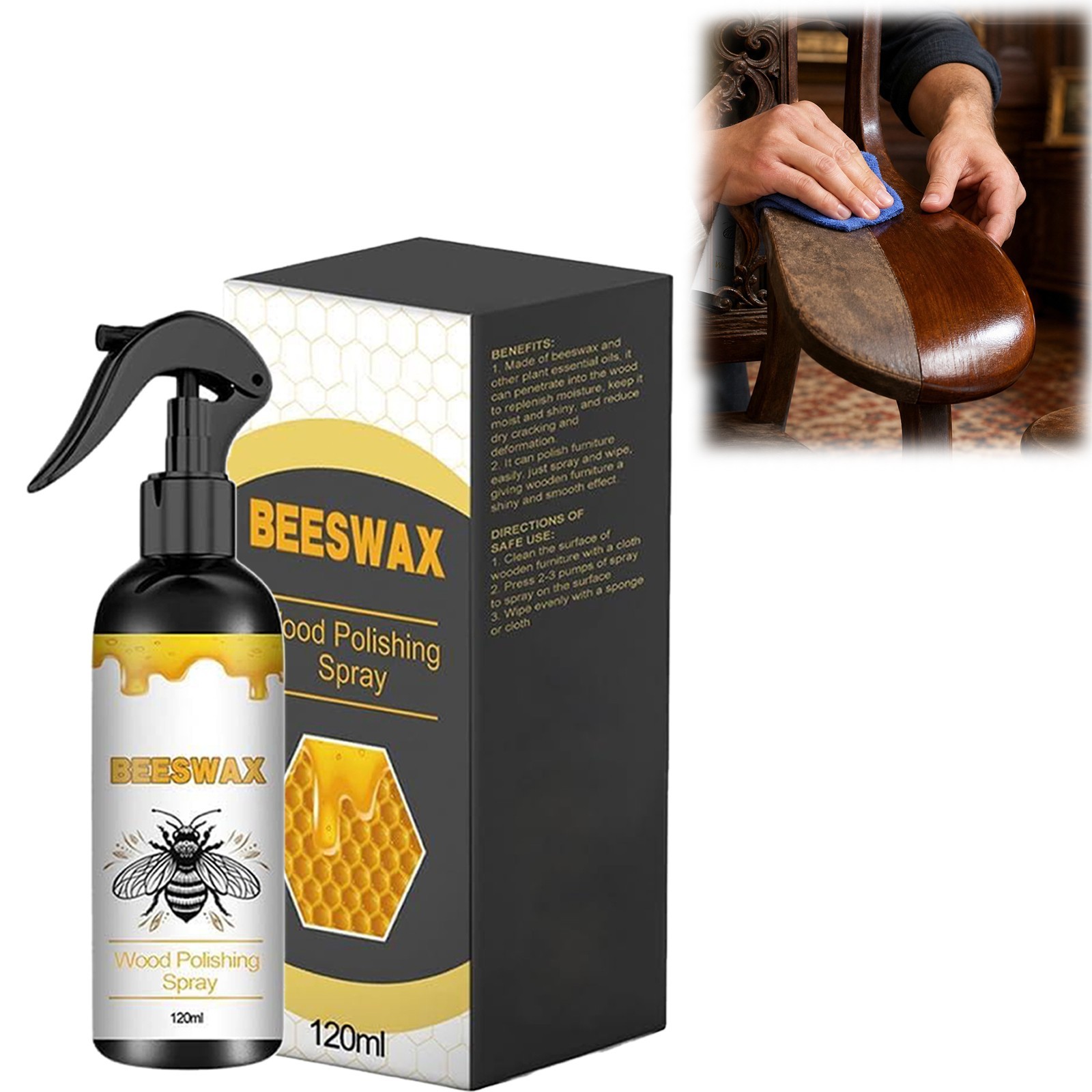 Natural Beeswax Wood Polish Spray – Furniture Floor Restorer & Cleaner