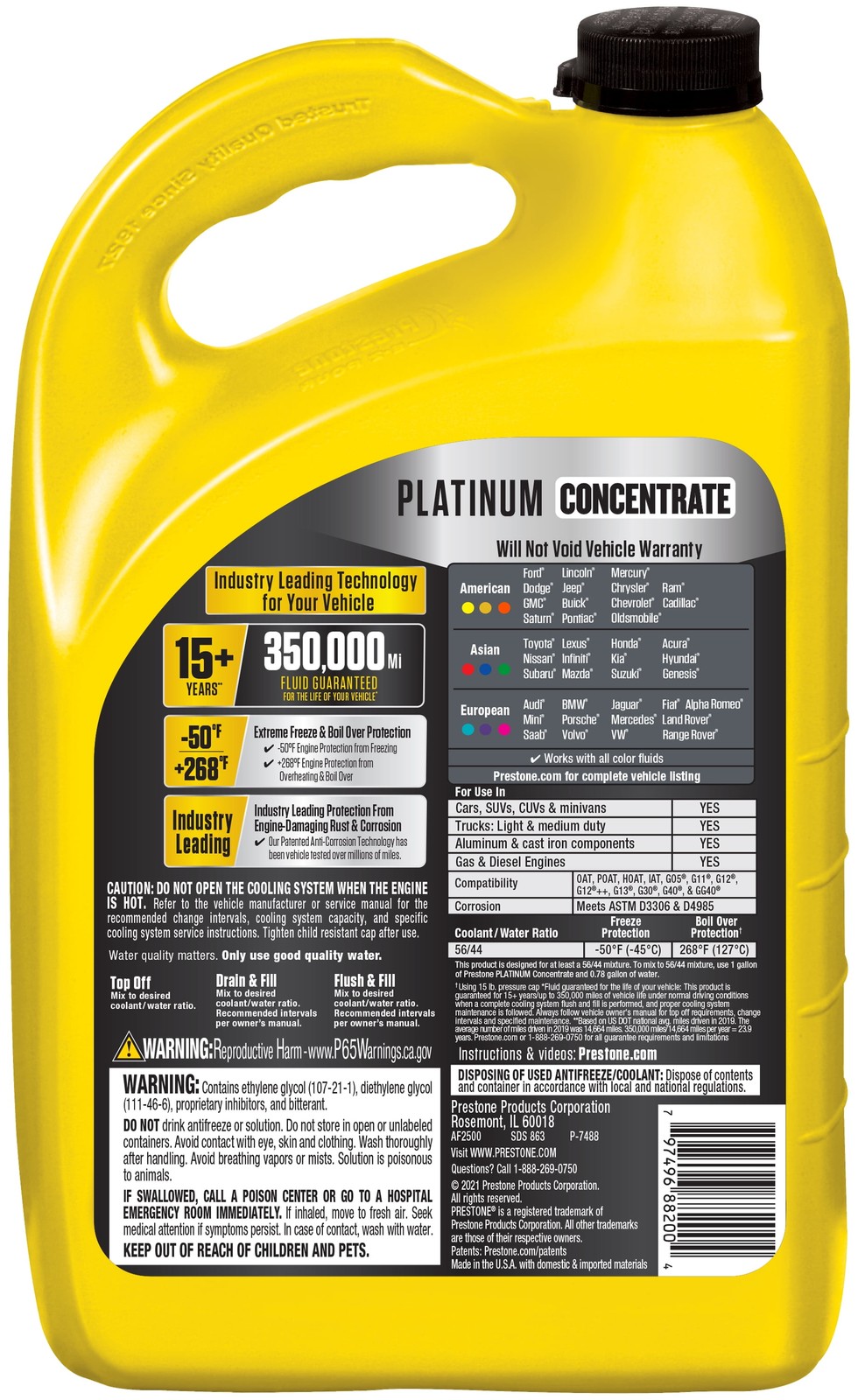 (2 pack) Antifreeze+Coolant; 15yr/350k Mi, All Vehicles, 1 gal – Concentrate