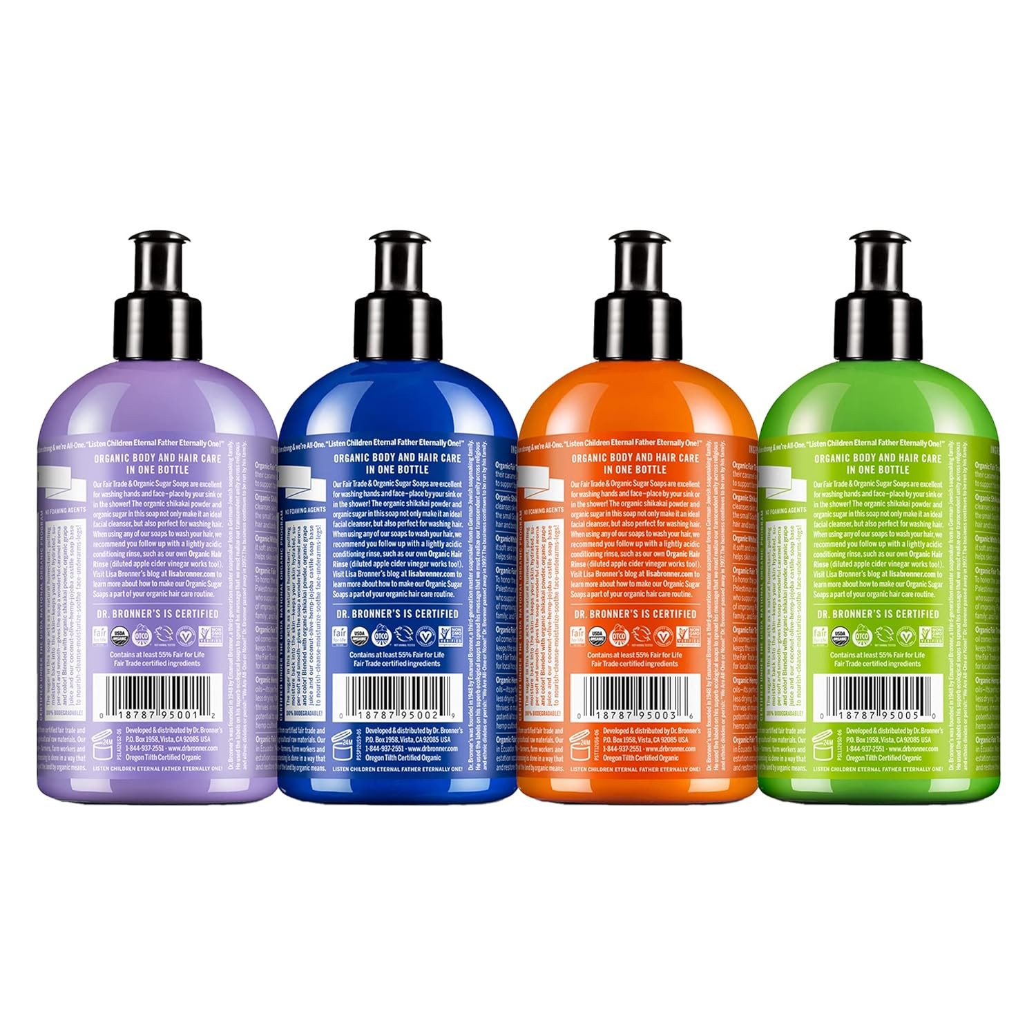 Dr. Bronner’s – Organic Sugar Soap (12 oz Variety Pack) Lavender, Peppermint,