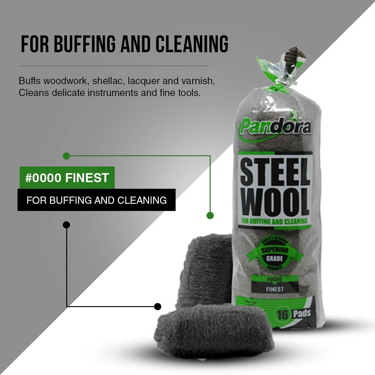 Steel Wool #0000 – Finest Grade, 16 Pads for Buffing and Cleaning – Quality Meta