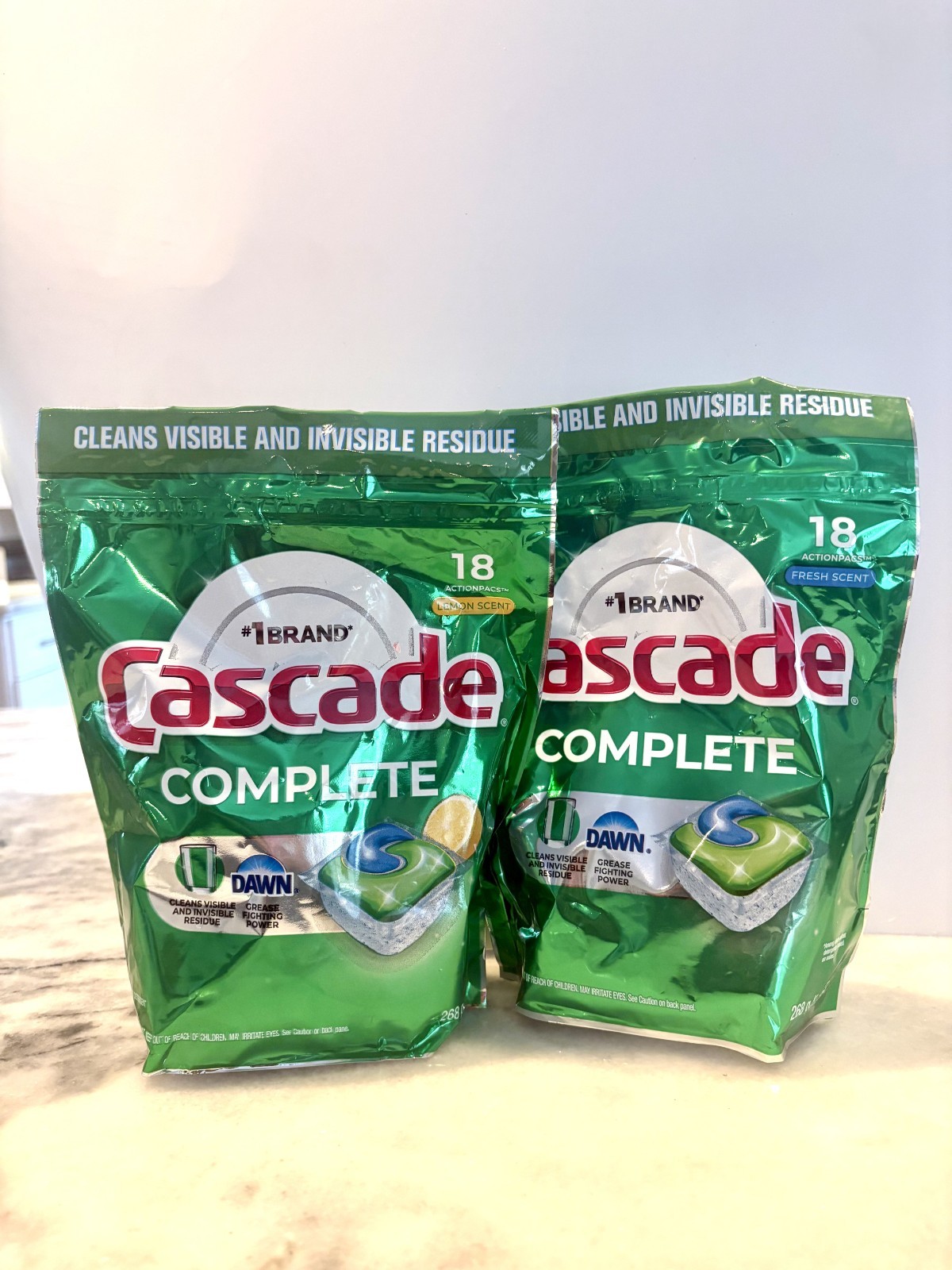 Cascade Complete Dishwasher Pods 2-Pack 18 Ct ActionPacs Lemon & Fresh