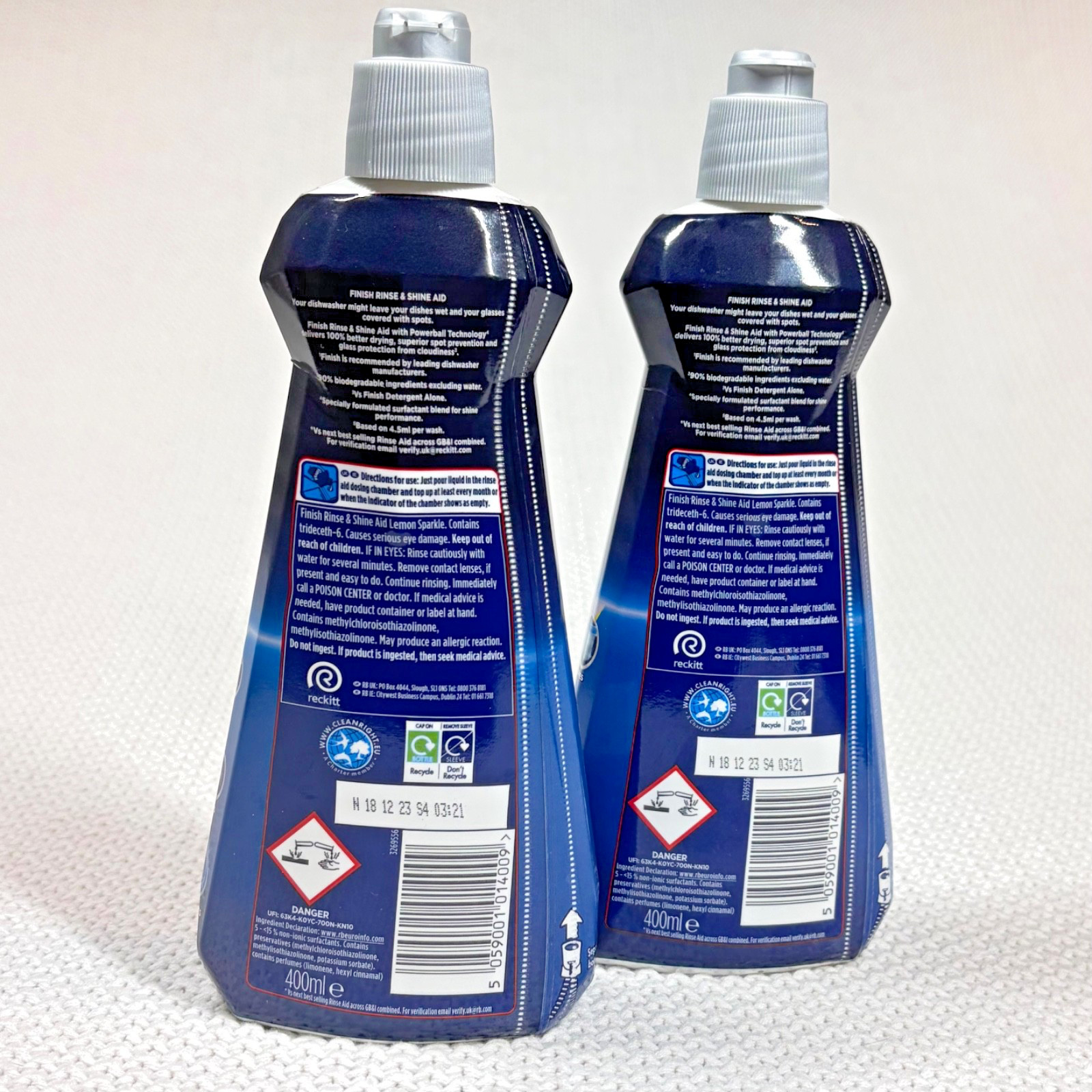 Finish Powerball RInse & Shine Aid 2-Pack Lemon Sparkle 400ml 13.5oz 80 Washes