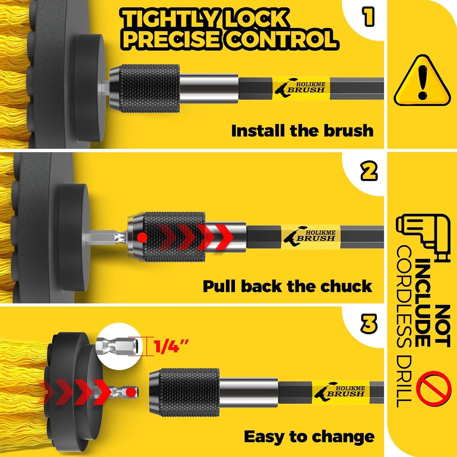 DRILL BRUSH POWER SCRUBBER CLEANER Extended Reach Scrub Multiple Surfaces 6 Pack