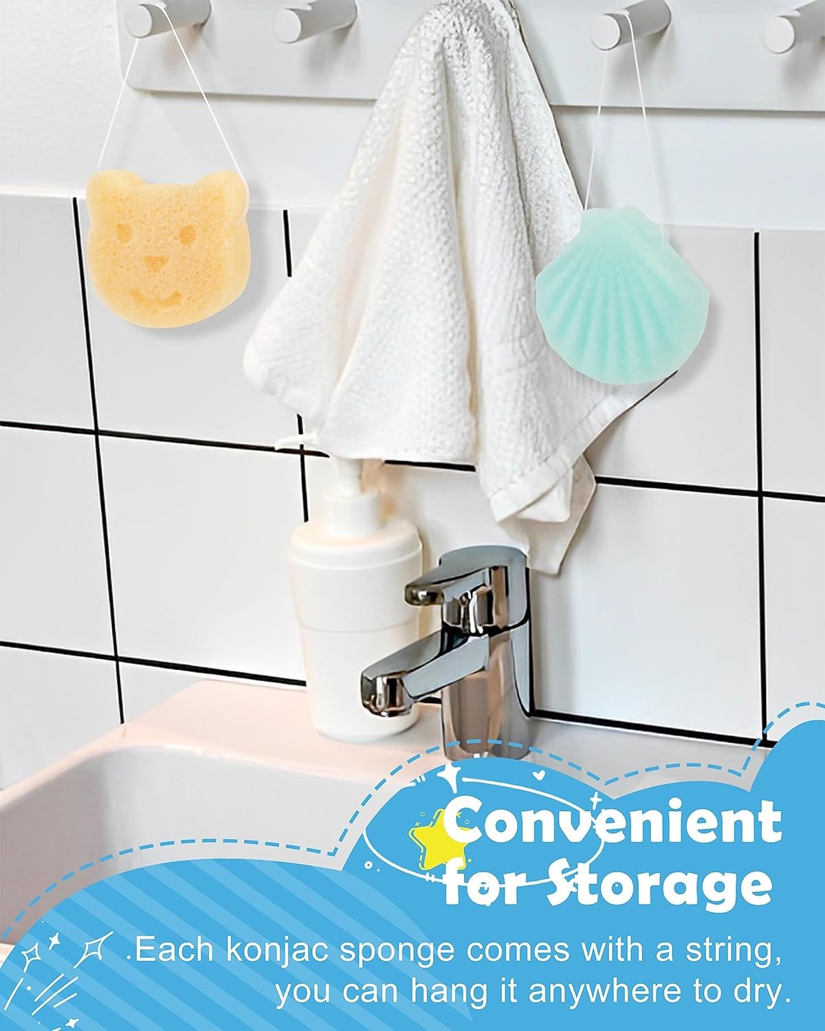 Konjac Baby Spon for Bathing, Natural Cute Shapes, Kids Bath