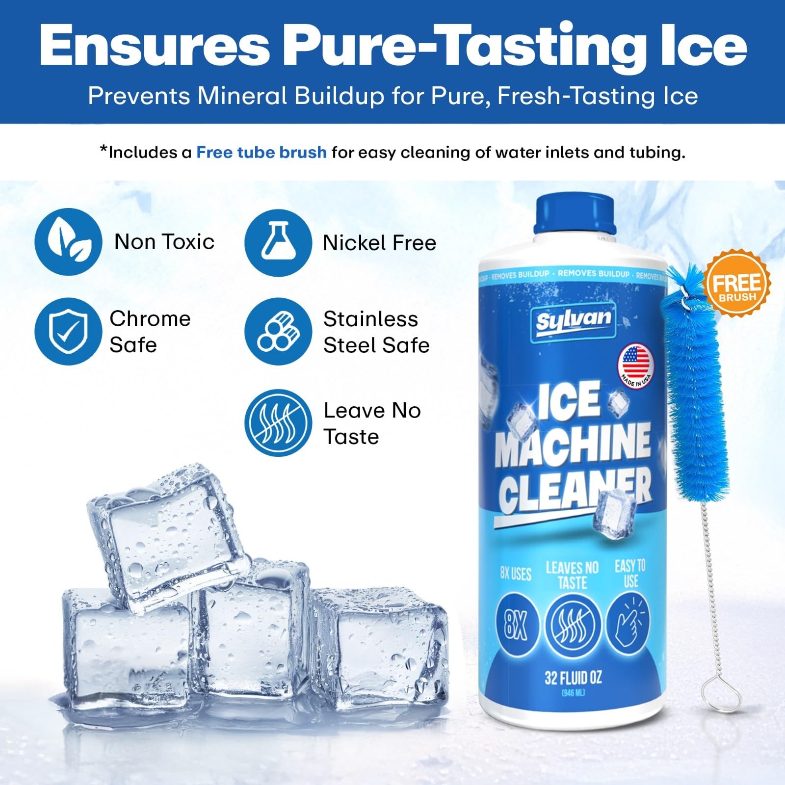 Sylvan Ice Machine Cleaner and Descaler | 32 oz (8 uses) | Free Cloth | Made …