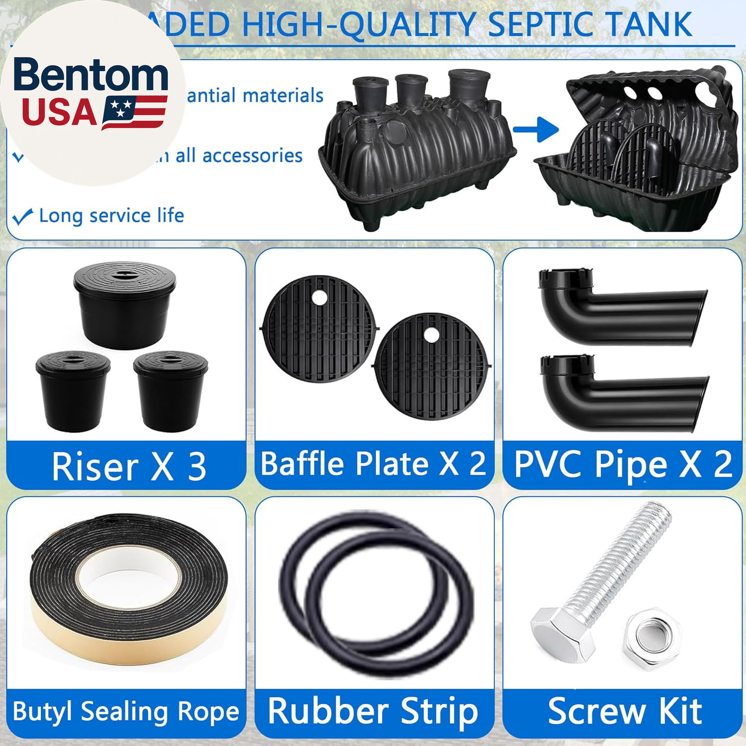 Large Underground Septic Tank Kit -68.3X38.8X36.2In Plastic Septic Tank System,