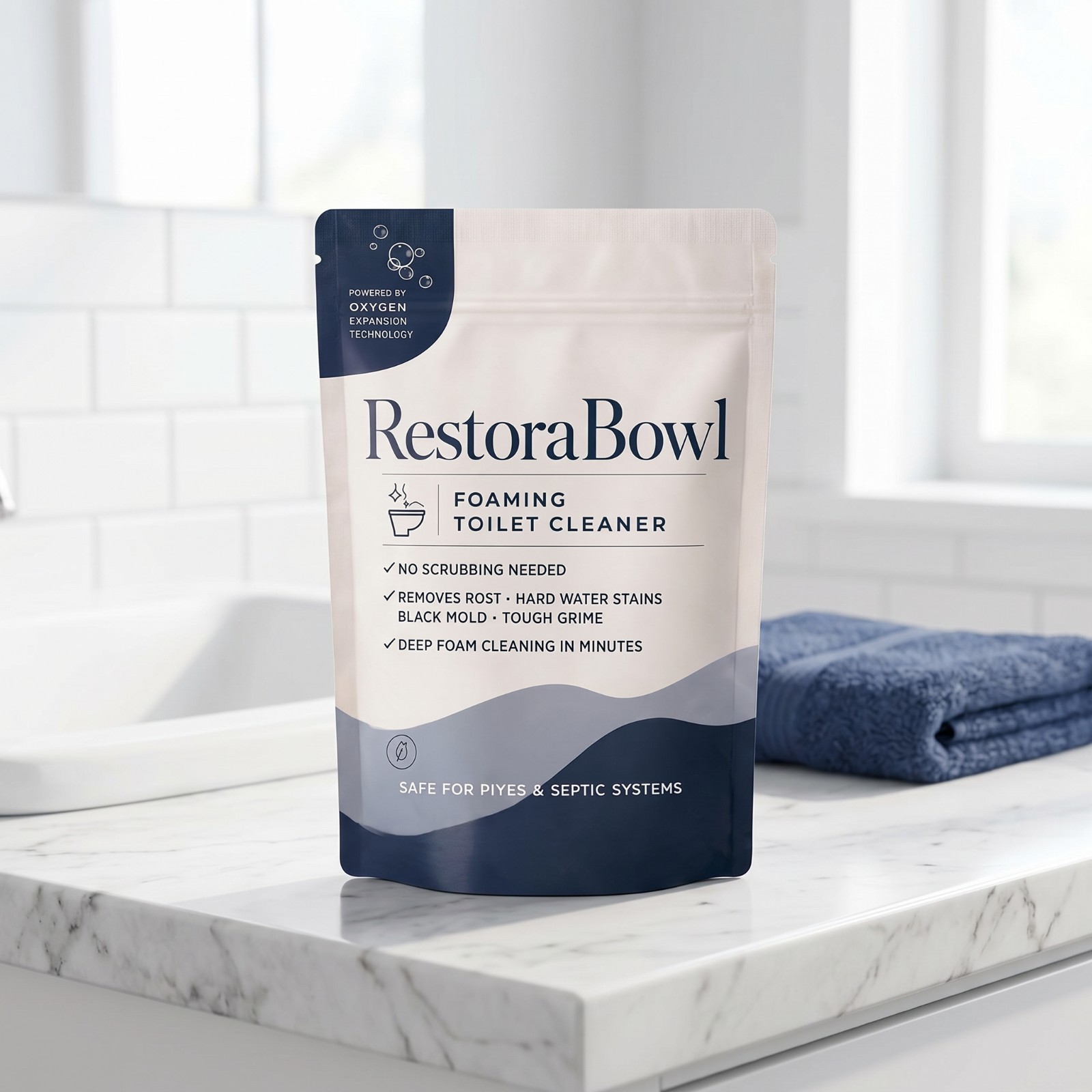 Restorabowl Foaming Cleaning Powder Fresh Scent Fast Dissolving Daily Care 300g