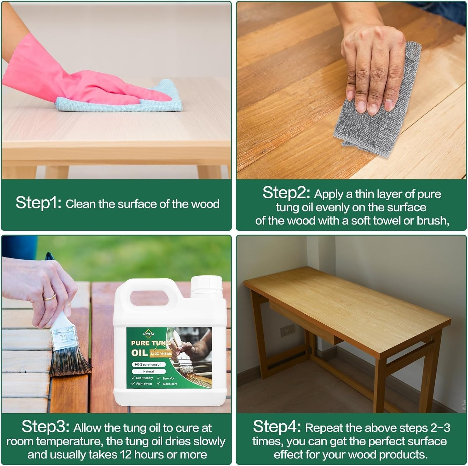 “32OZ Tung Oil with a Soft Towel for Wood Finishing,Food Safety for Furniture “