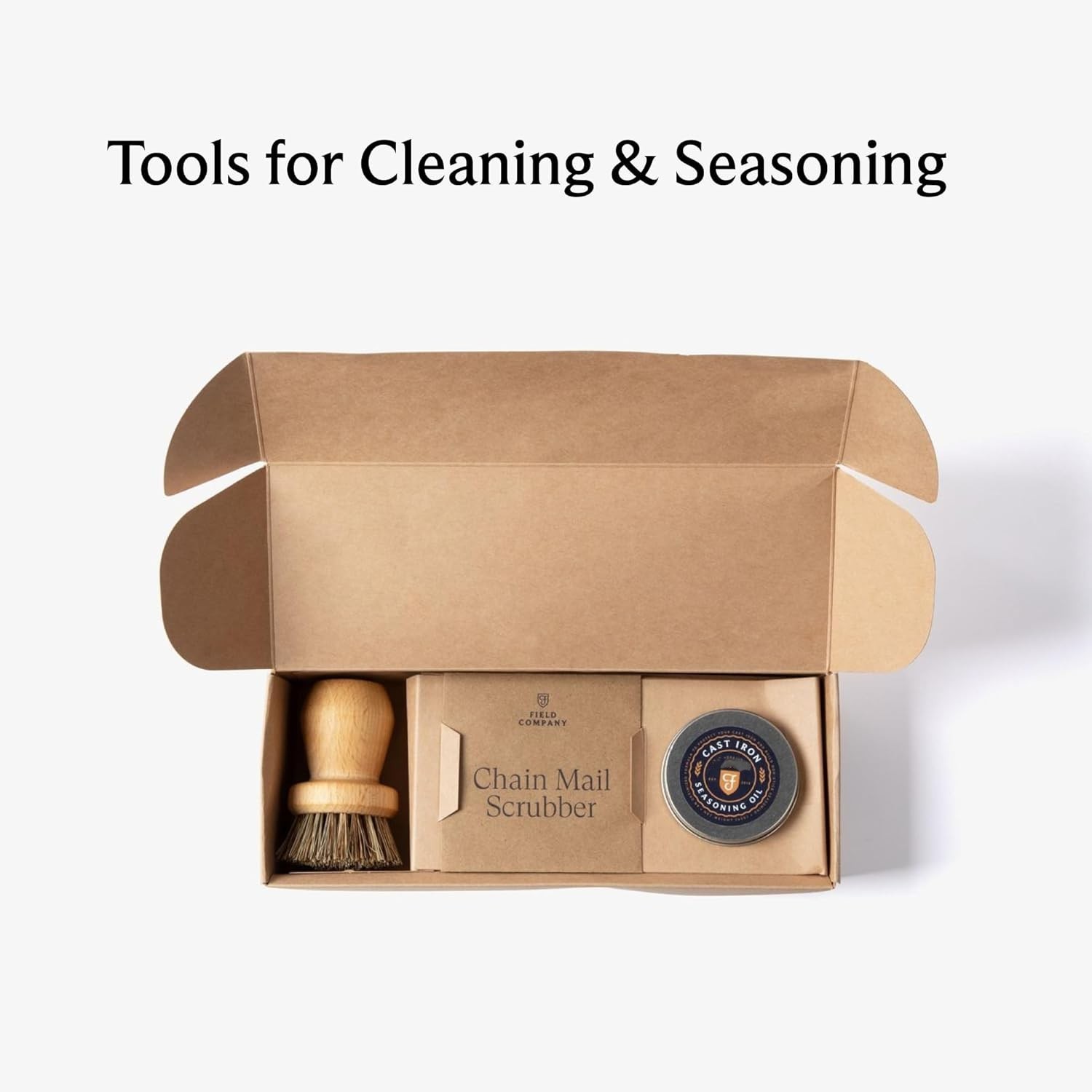 Cast Iron Cleaning Kit with Scrubber Brush and Seasoning Oil