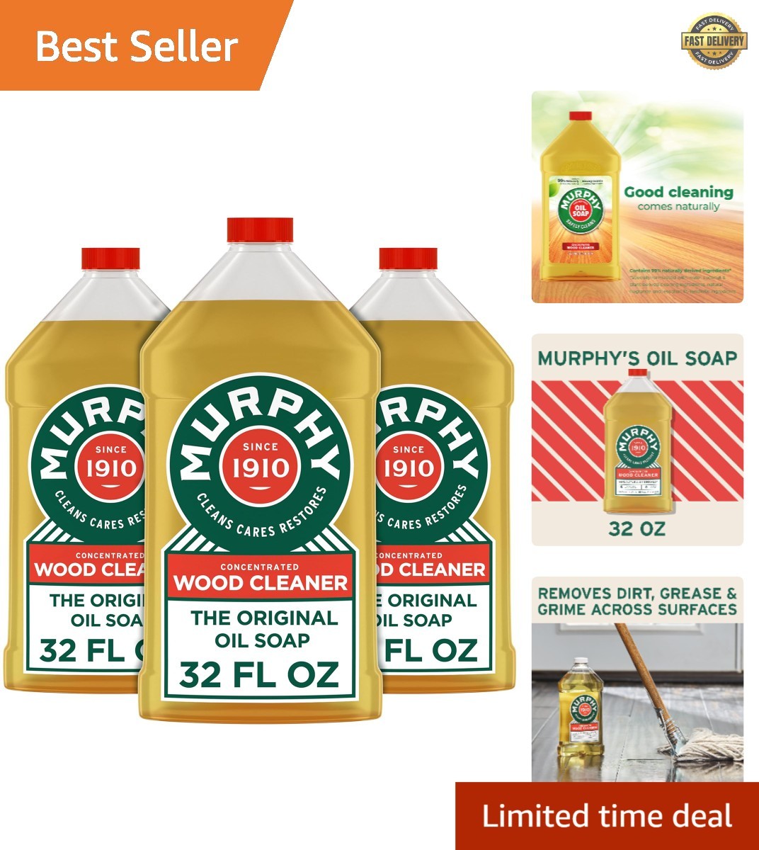 Citronella Oil Concentrated Wood Cleaner – 32oz No-Rinse Eco-Friendly 3-Pack