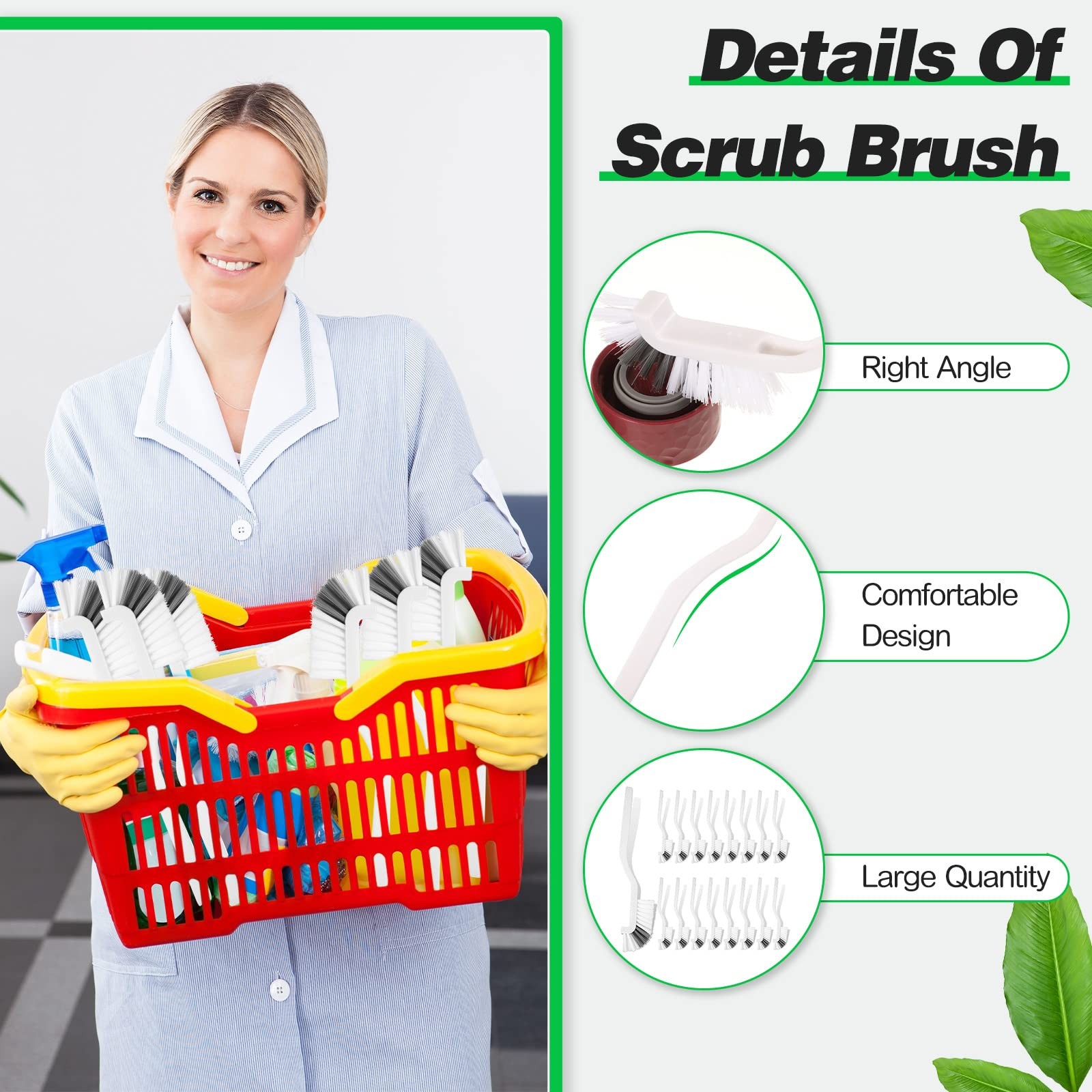24 Pcs Kitchen Scrub Brush Bulk Sink Bathroom Edge Corner Cleaning Brush Righ…