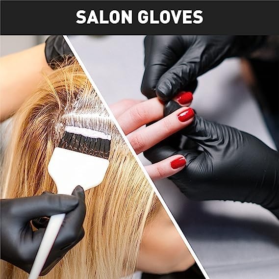 OKIAAS Black/Pink Vinyl Gloves Disposable Latex X-Large (Pack of 100), Black