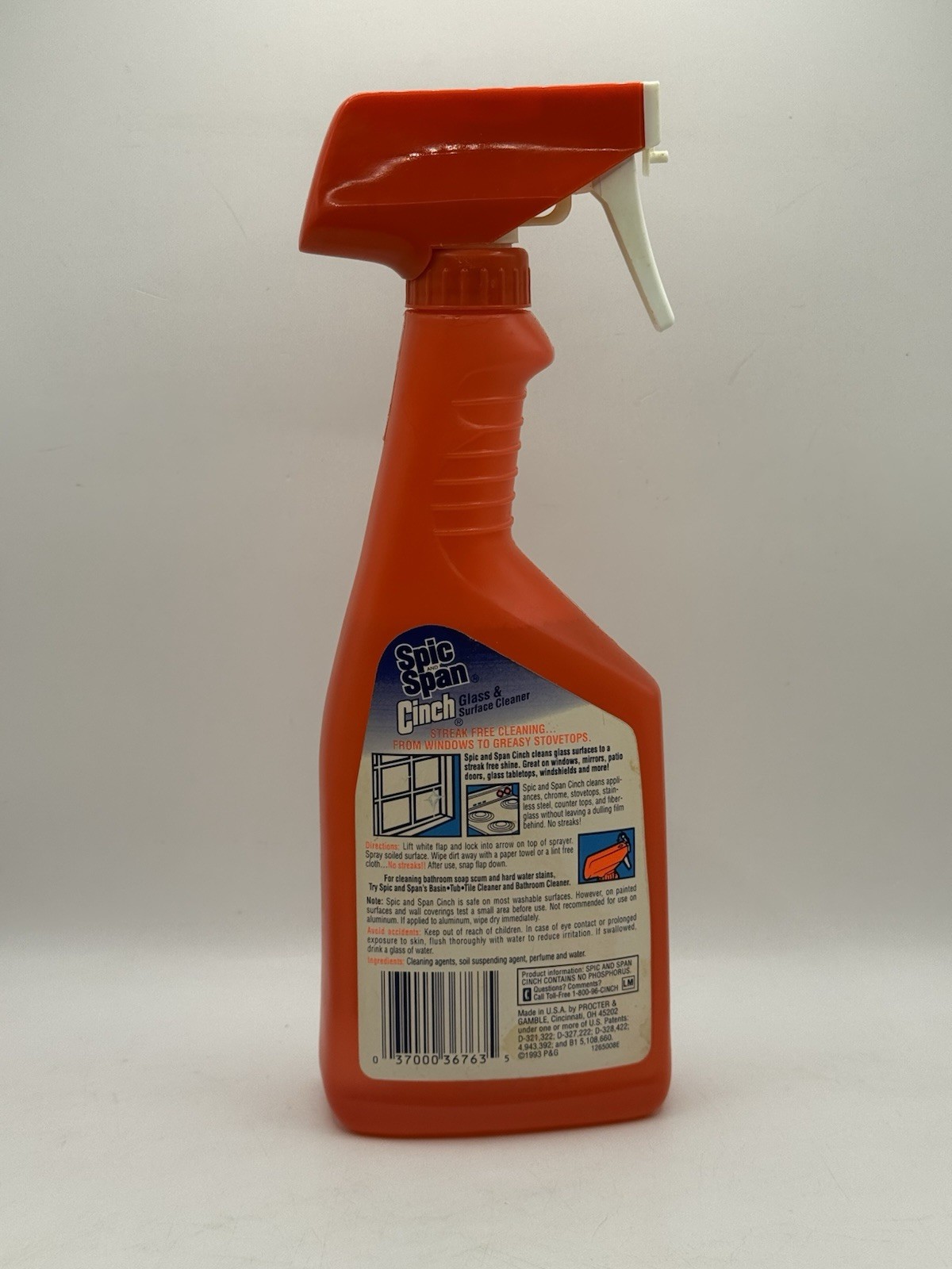 Vintage 1993 Spic and Span CINCH Glass & Surface Cleaner 90% Full 17oz Bottle