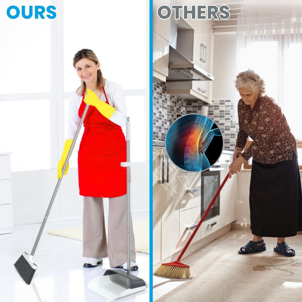 Stand Up Dustpan and Broom Set 50” Long Handle Broom with Dust Pan, 20°