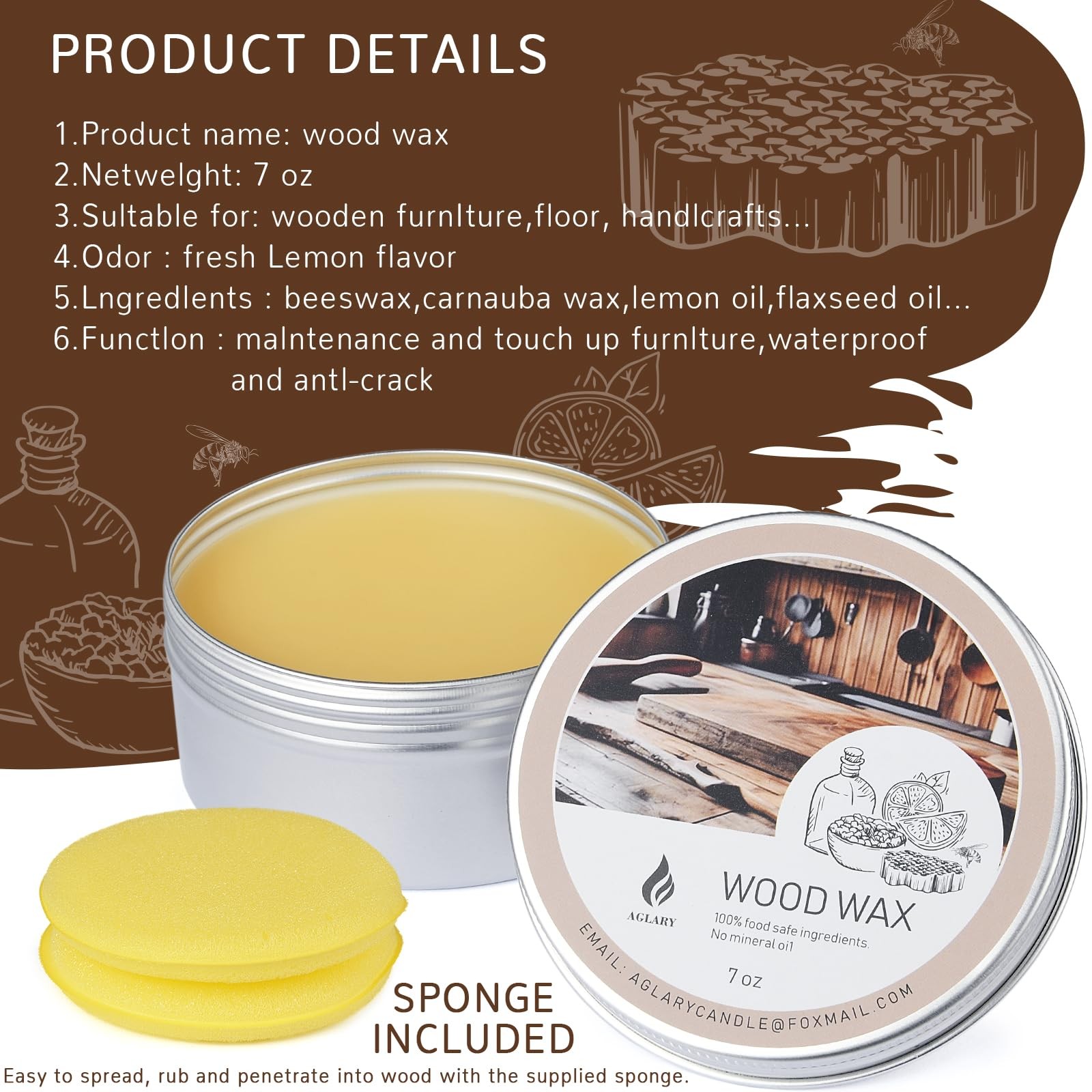 AGLARY 7oz Beeswax for Cutting Boards, Wood Butter Cutting Board Wax – Natura…