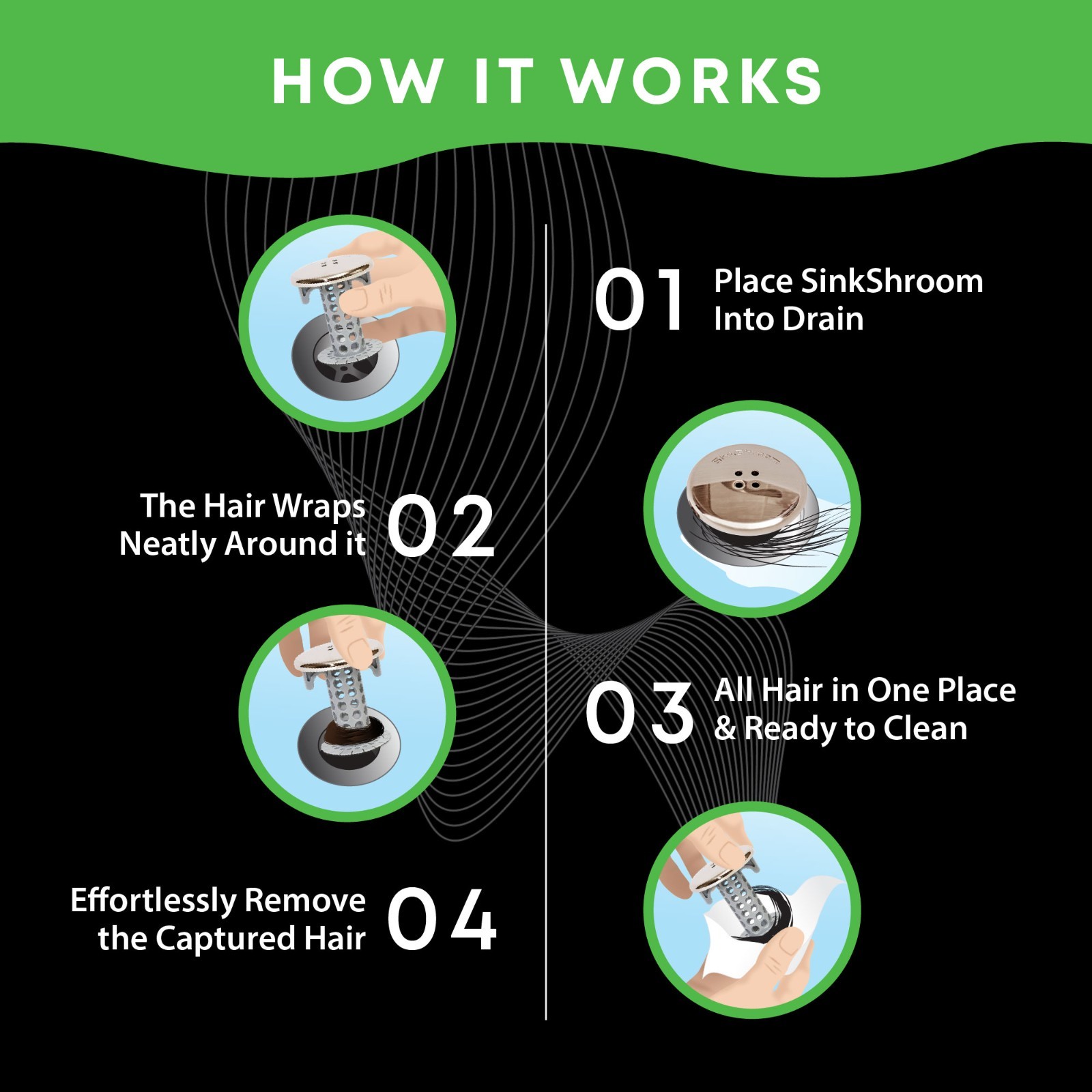 SinkShroom Nickel Award-Winning Drain Protector Hair Catcher Snare by TubShroom