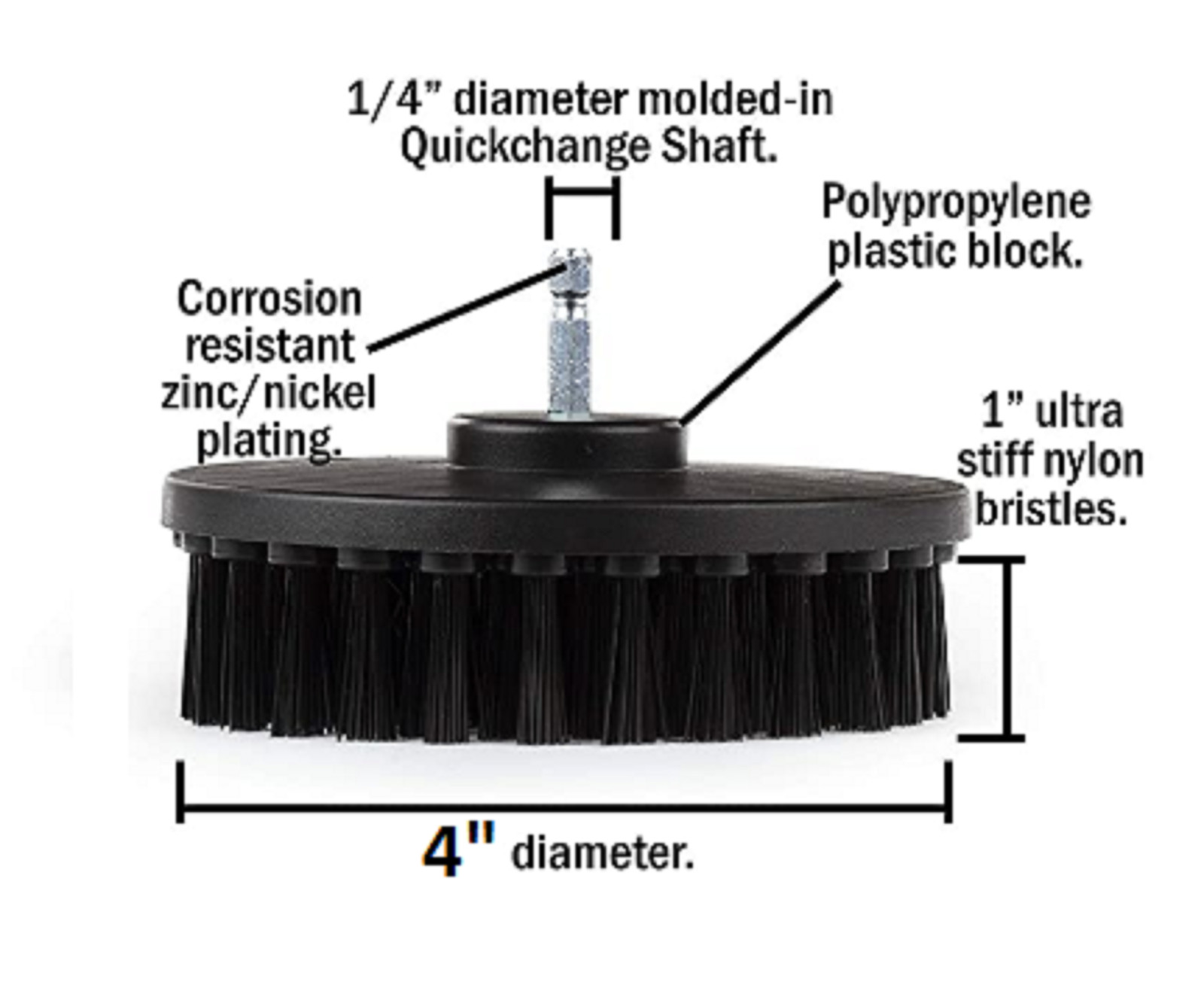 2pcs 4 Inch Black Ultra Stiff Drill Brush for Heavy Duty Cleaning