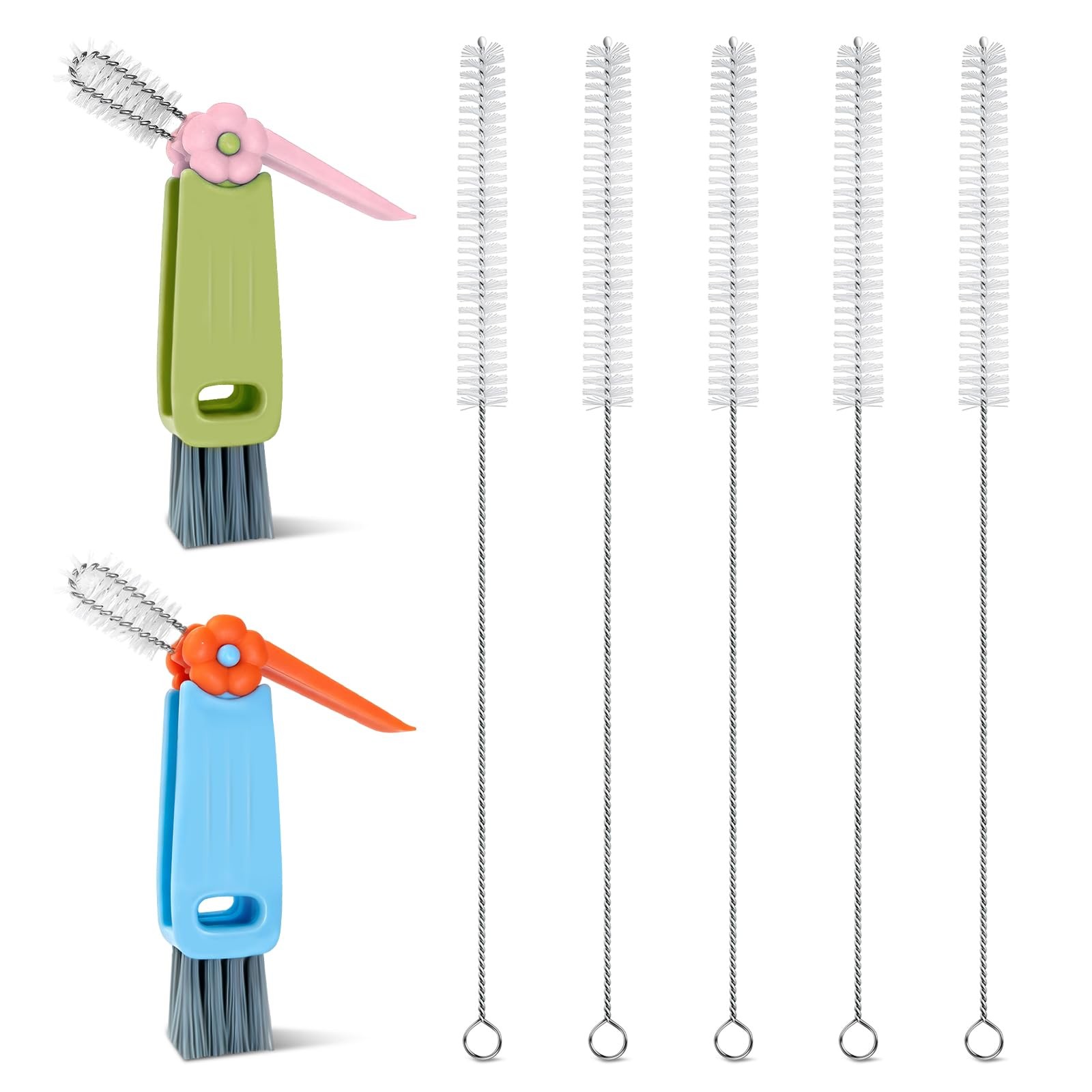7Pcs 3-in-1 Cup Lid Gap Cleaning Brush & Straw Brush Set, Reusable Metal Stra…
