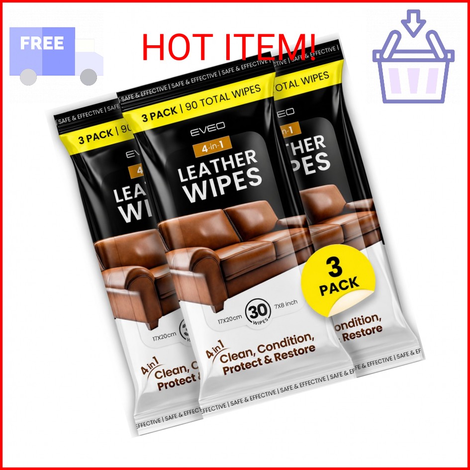 EVEO Leather Cleaner Wipes 4-in-1 Leather Cleaner and Conditioner for Furniture