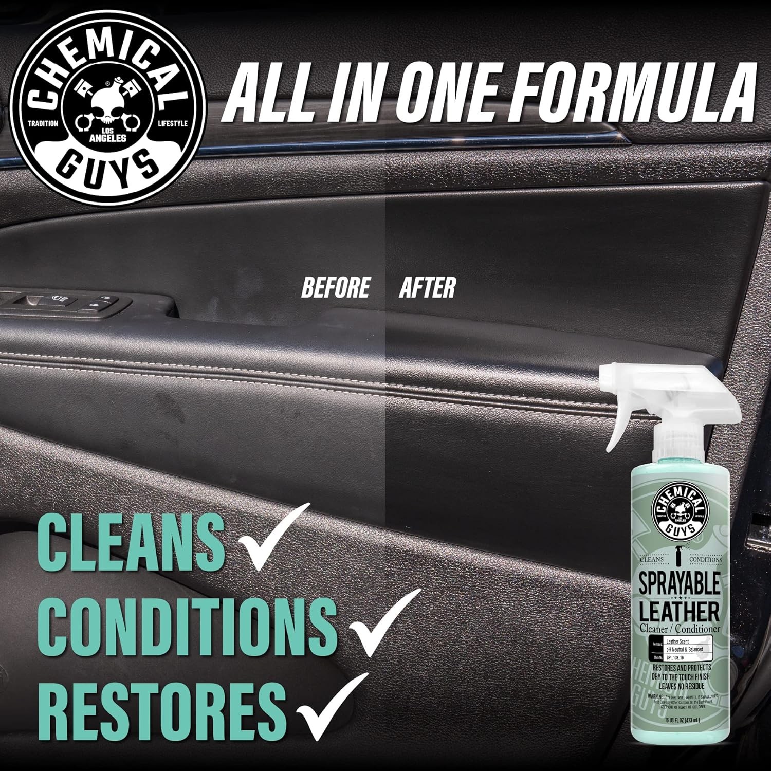 Chemical Guys Sprayable Leather Cleaner and Conditioner in One – Cleans, Conditi