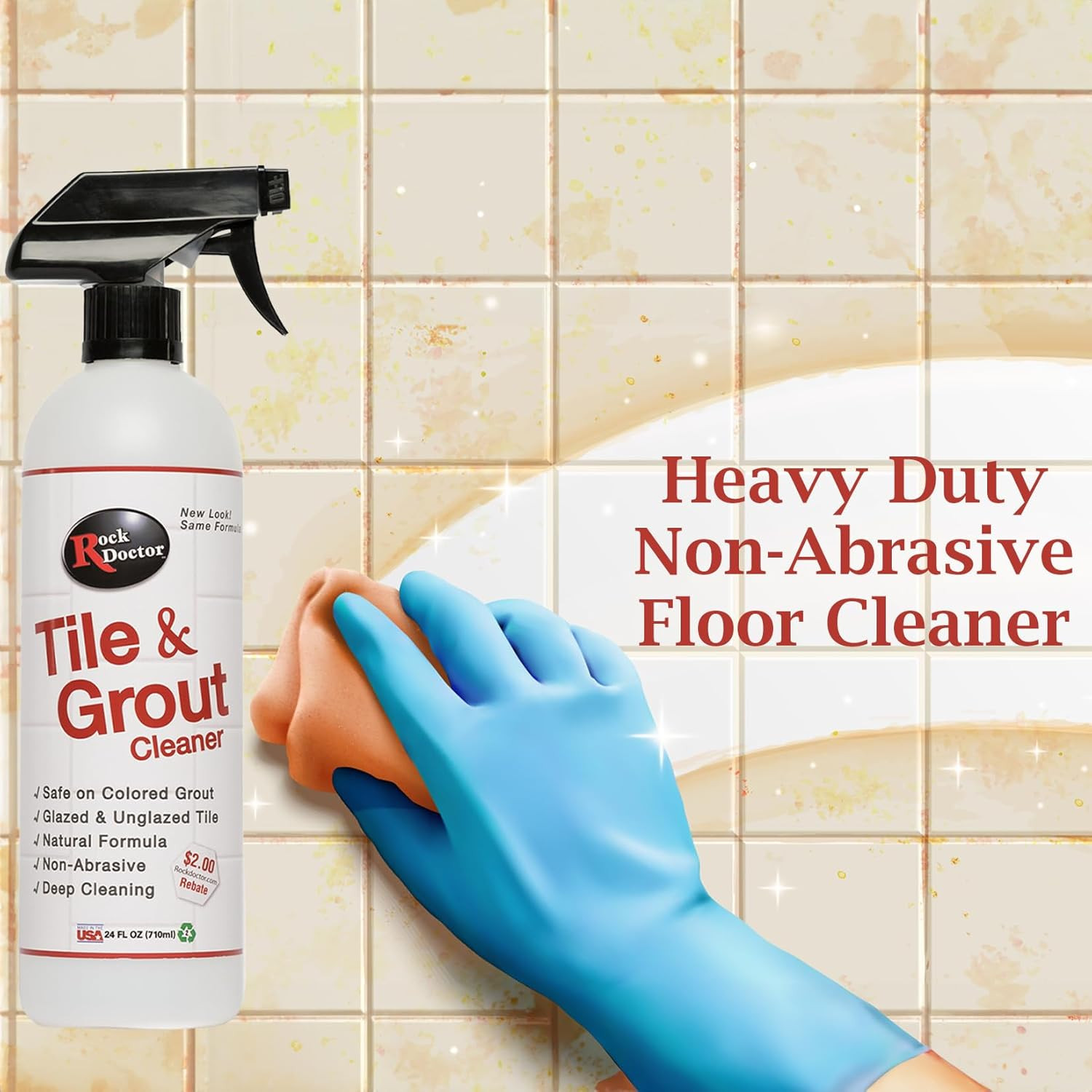 Natural Tile and Grout Cleaner, Remove Stains Dirt, Oil, and Soap Scum, Heavy Du