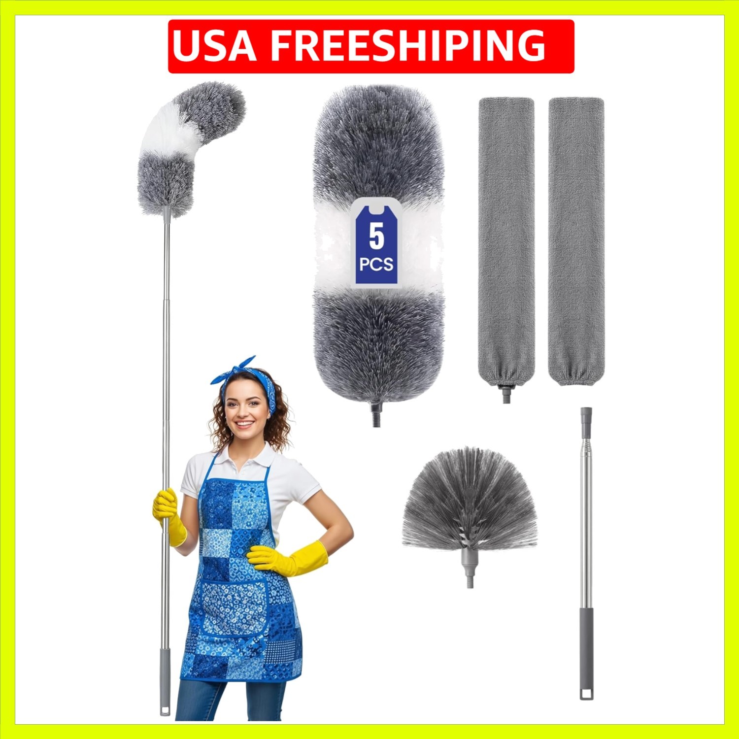 Extra-Long Dusters Kits with Extension Pole, 5 in 1 Cleaning Tools with Exten…