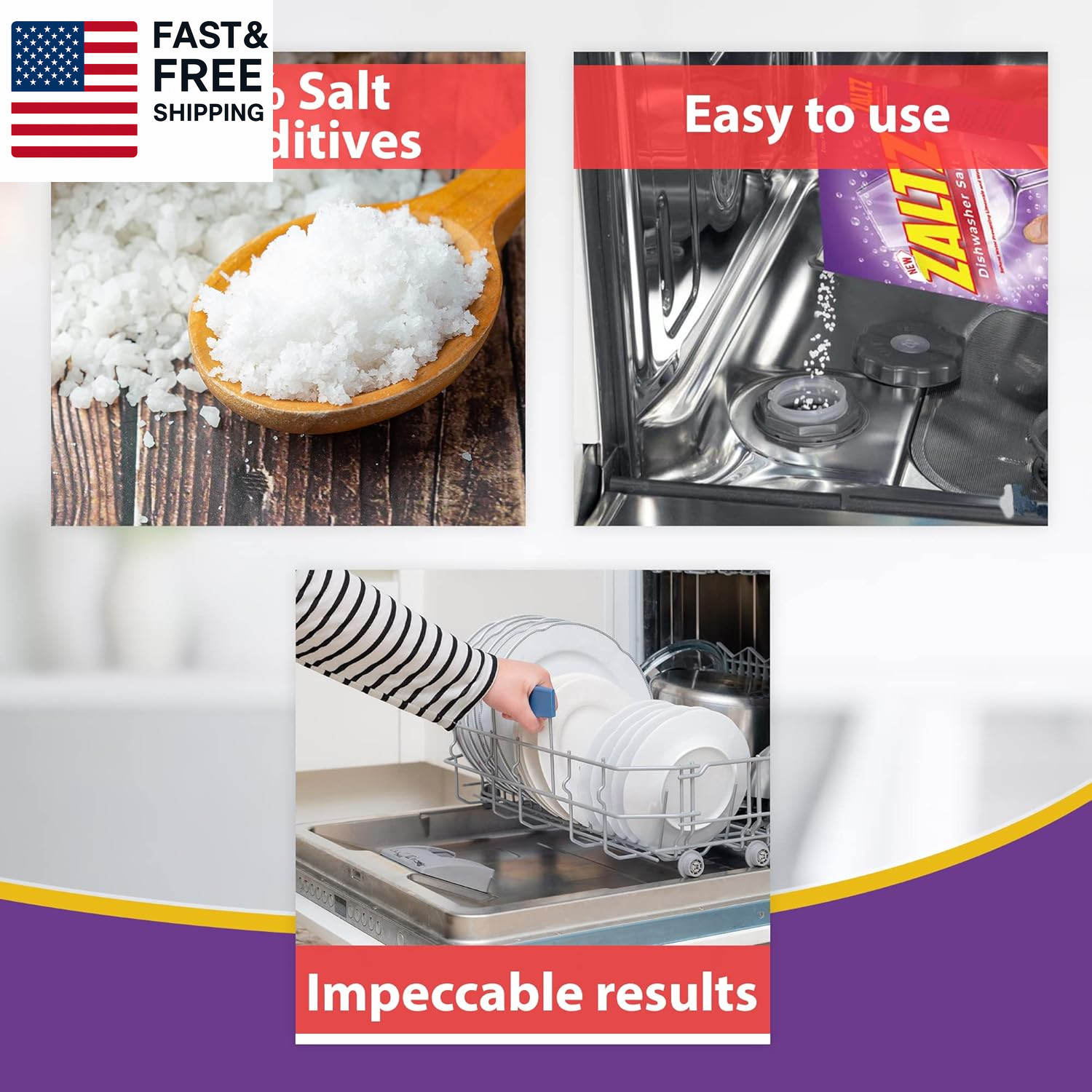 Zaltz Dishwasher Salt – Water Softener, Cleaner, Rinse Aid with Easy Pour Spout