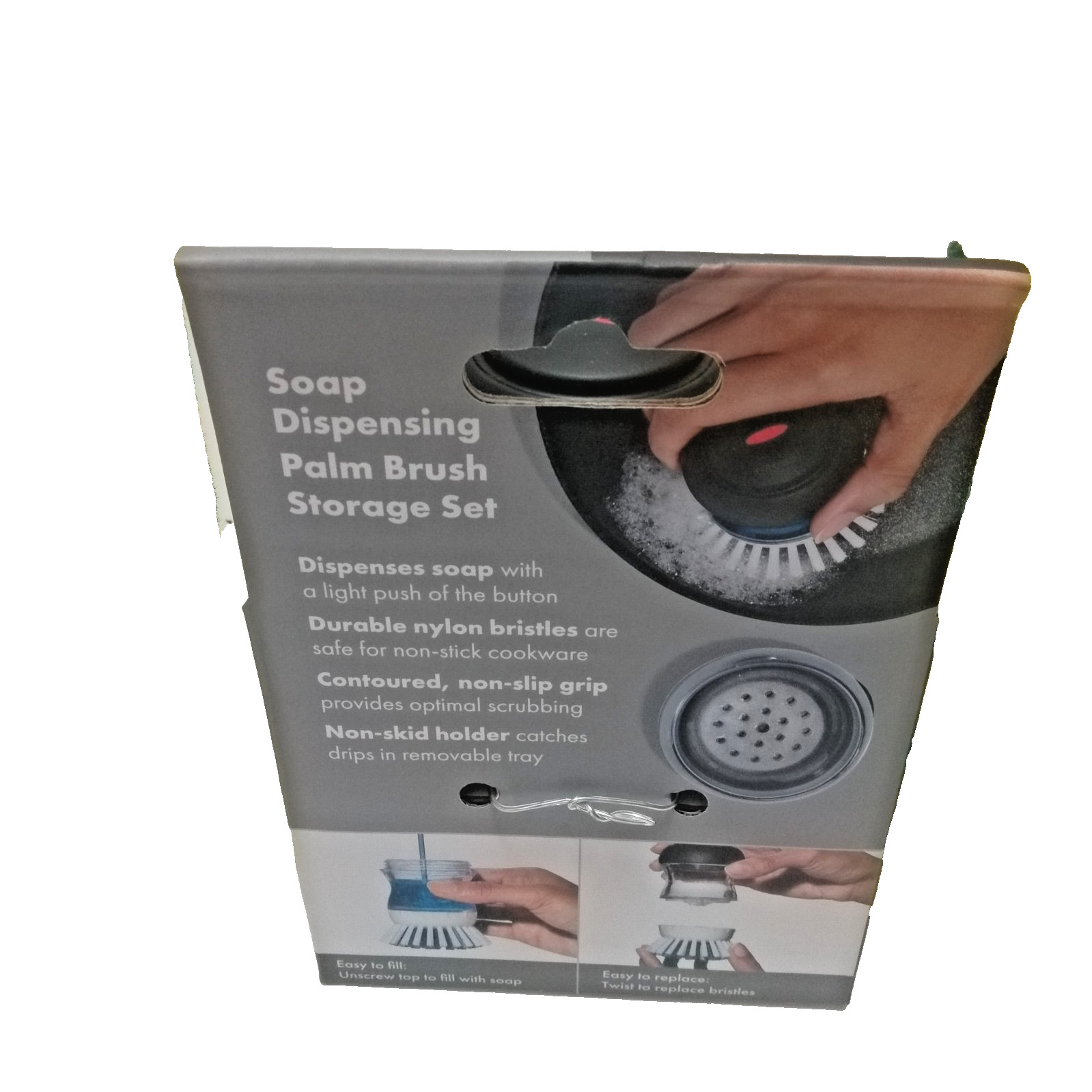 Oxo soap dispensing palm brush storage set and 16 Unbranded Scrub Sponges