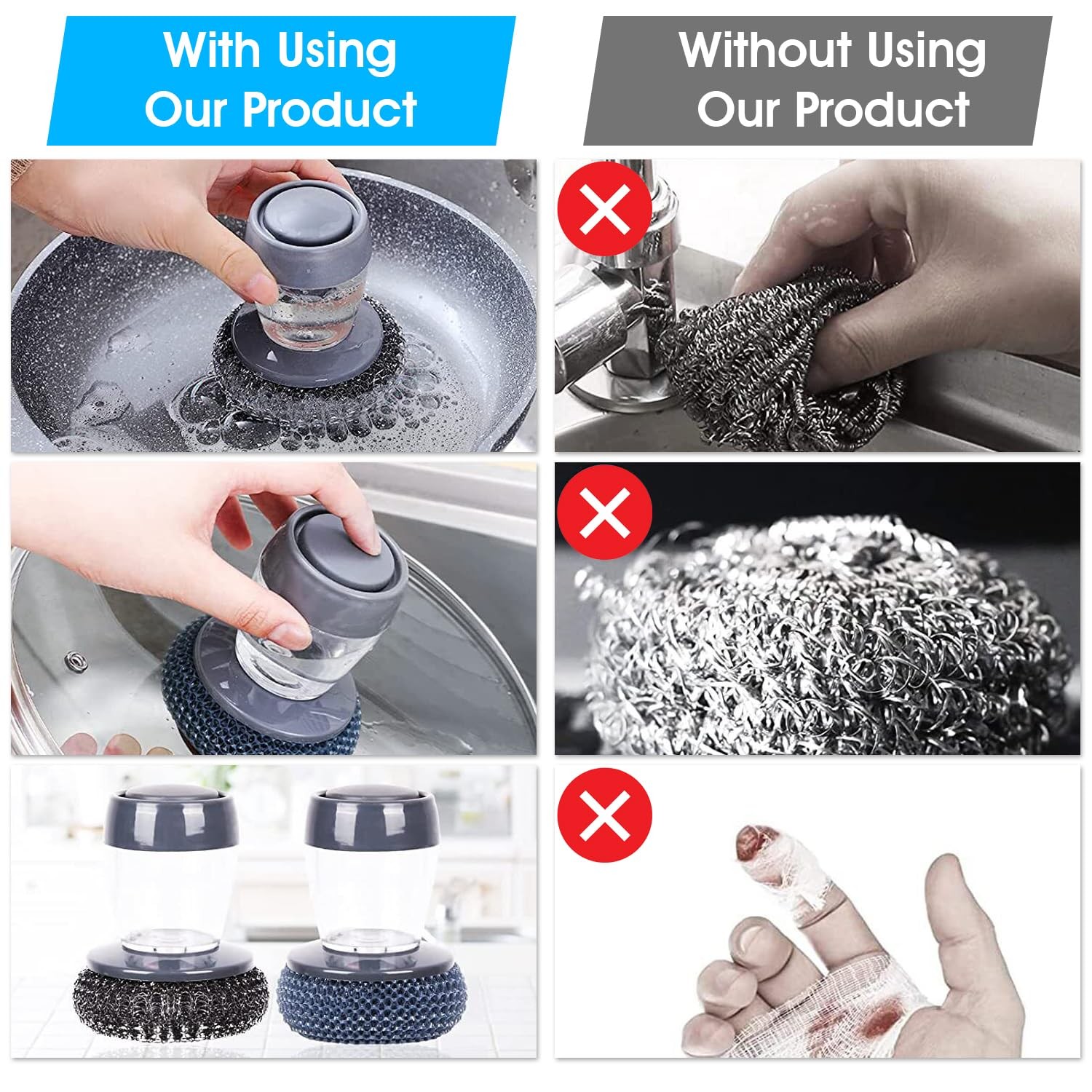 Soap Dispenser Palm Brush Sponge for Kitchen Sink Pan Pot Oven & Other Dish