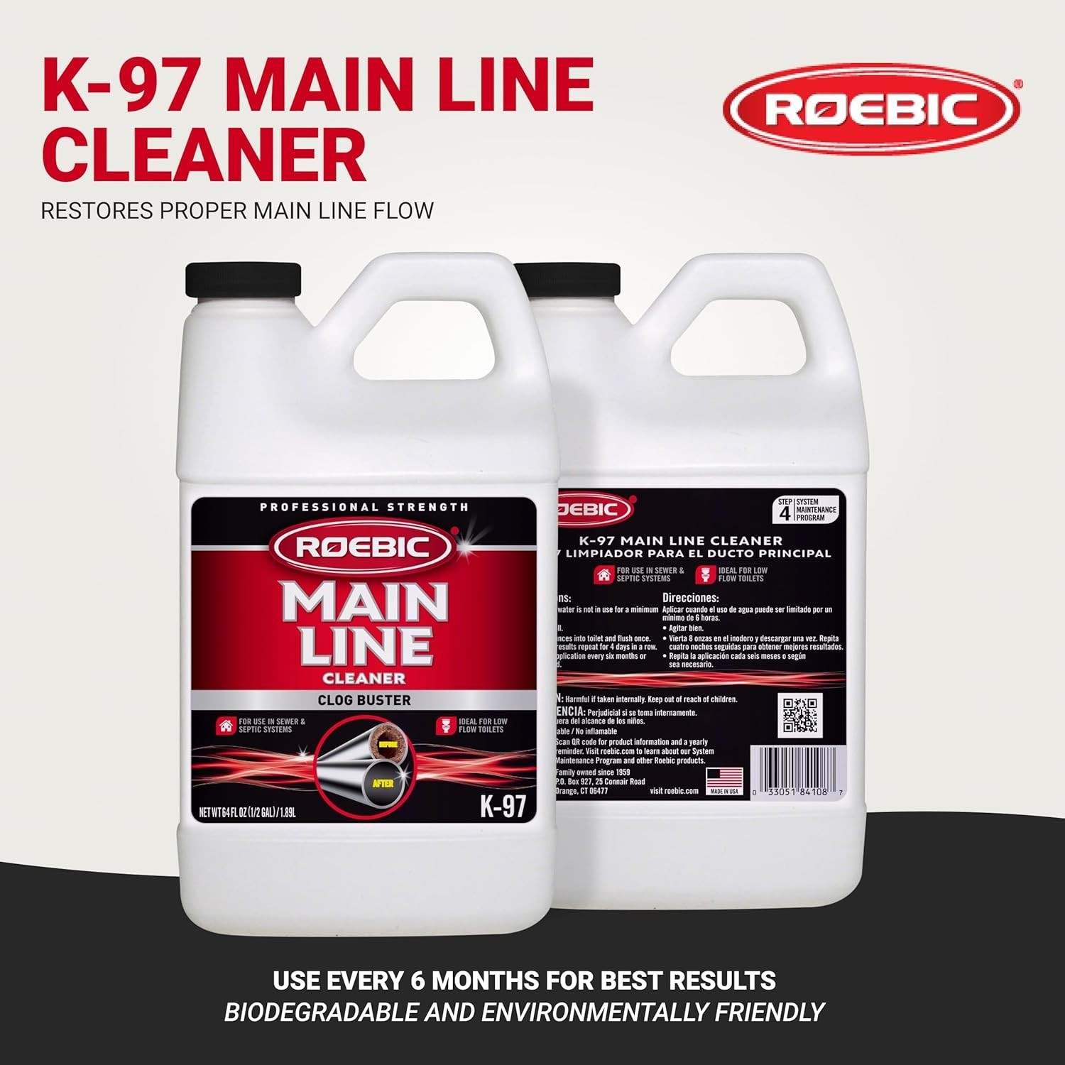 Organic Buildup Removal: 64oz Enzyme Cleaner for Safe Septic & Sewer Systems