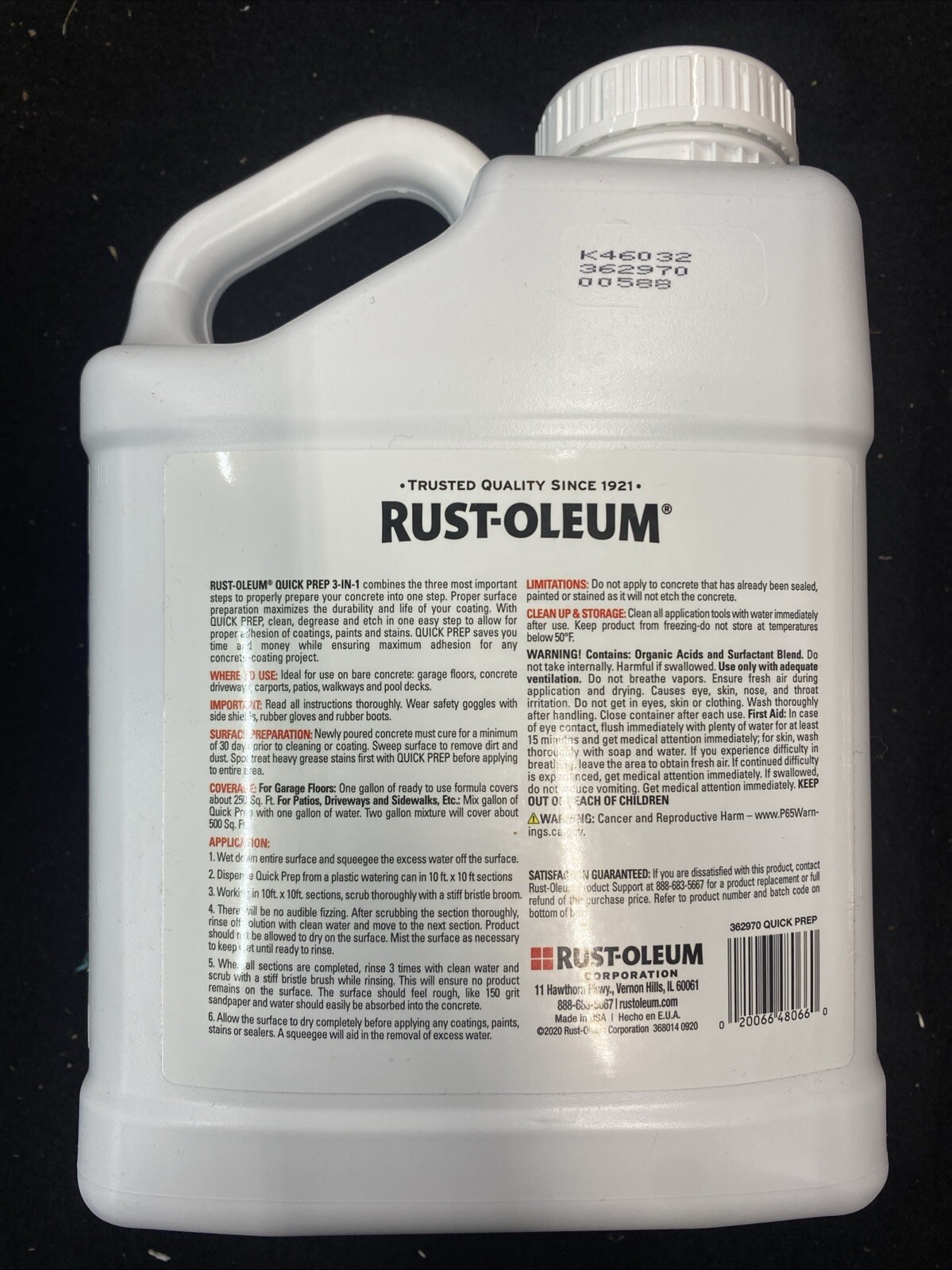 Rust-Oleum Quick Prep 3-in-1 Concrete Cleaner, Degreaser & Etch, Gallon 128 oz