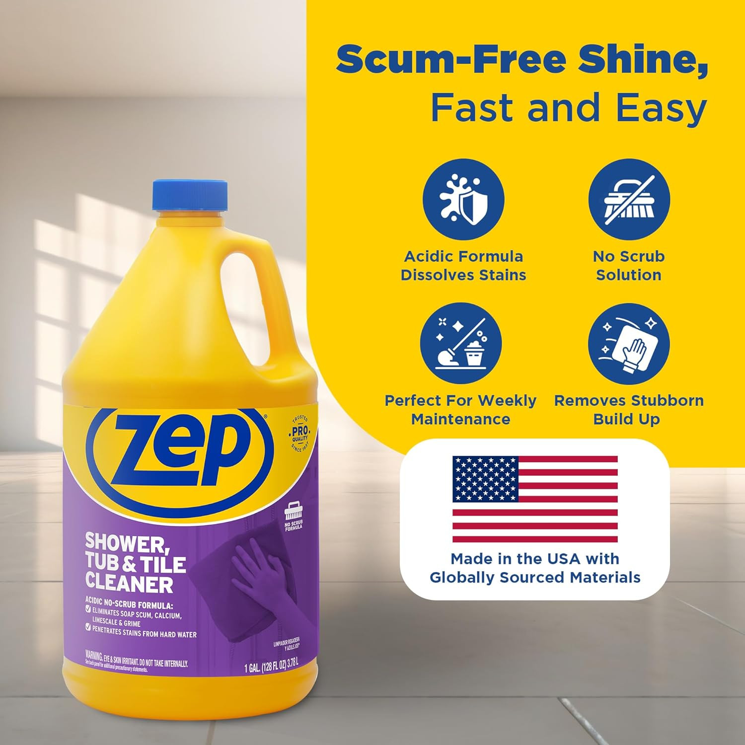 Shower Tub and Tile Cleaner 1 Gallon ZUSTT128 (Case of 2) – No Scrub Pro Formula