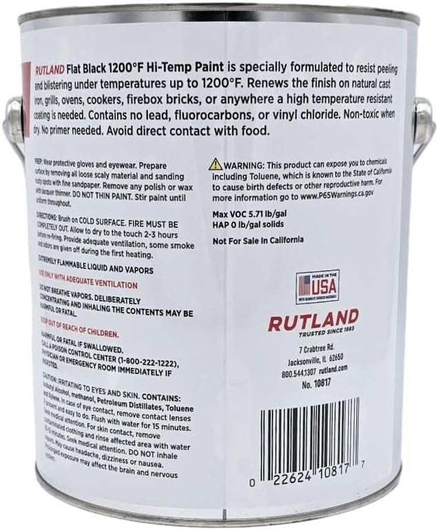 Rutland High Temperature Fireplace Paint for Wood Stoves, Fire Brick, Metal and