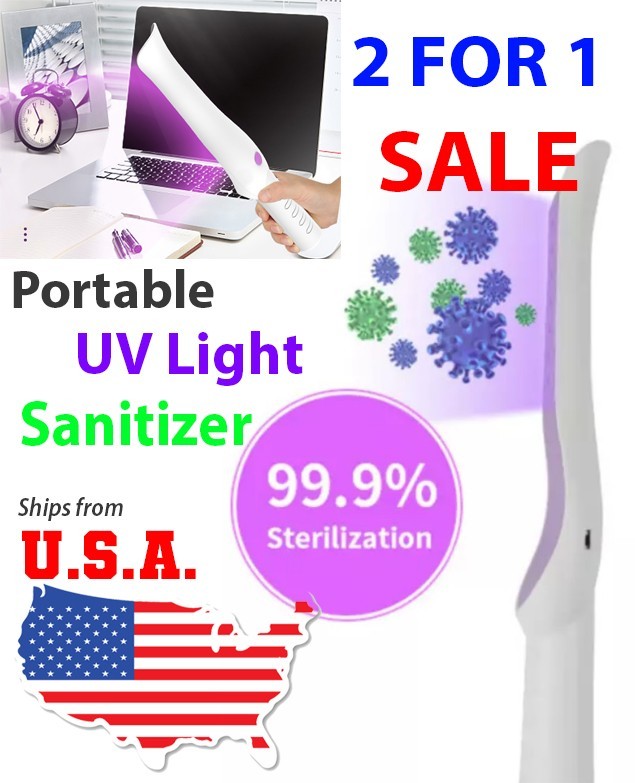 SET OF 2 Sanitation Portable Wand Rechargeable Light Lamp Germ Protection