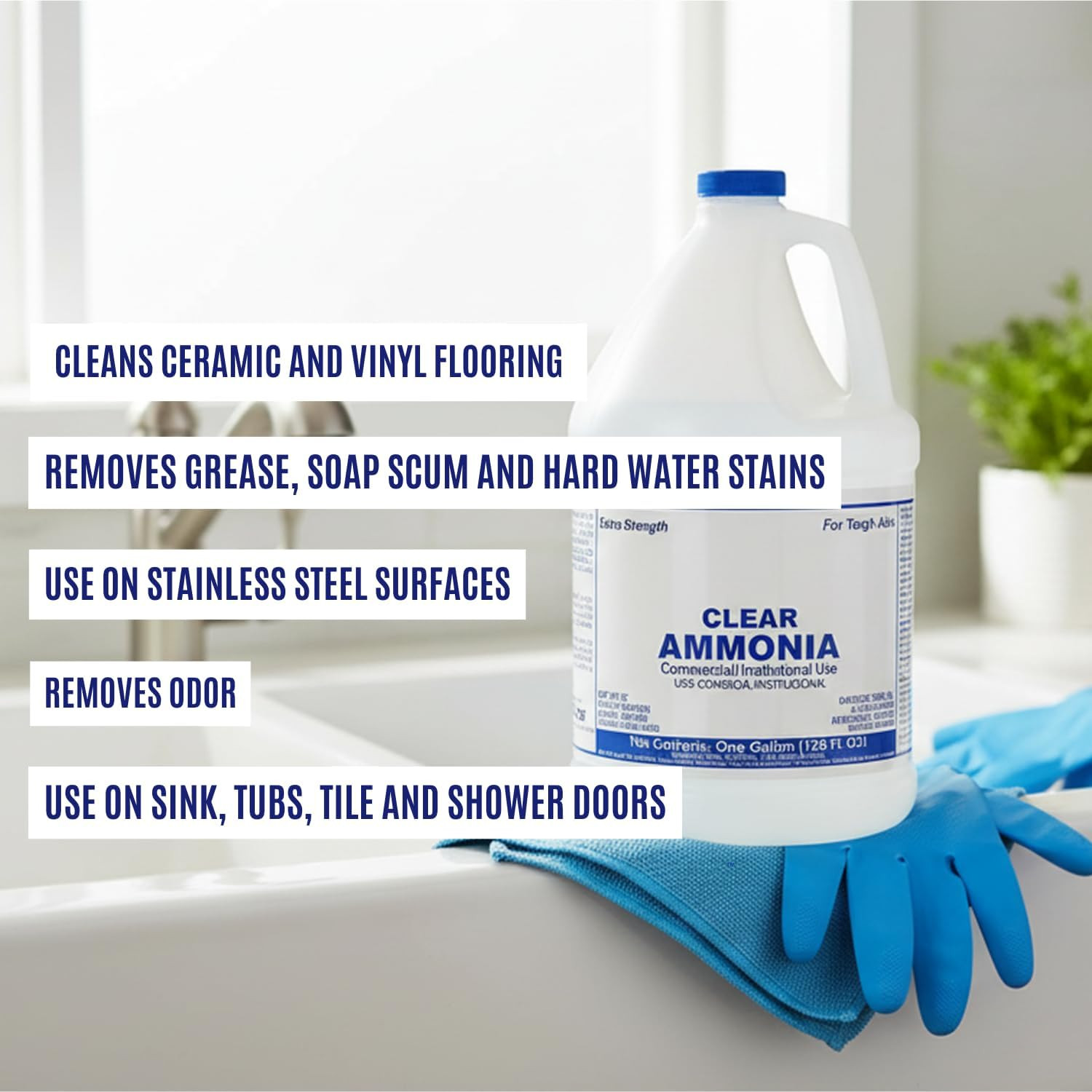 (4 Gallons) Clear Ammonia Cleaner Liquid, Multi-Surface Cleaning Solution | Remo