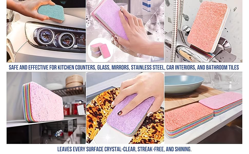 LEAVAQ Peelable Microfiber Sponges 4 Pack – 12-Layer Tear Away PVA Cleaning