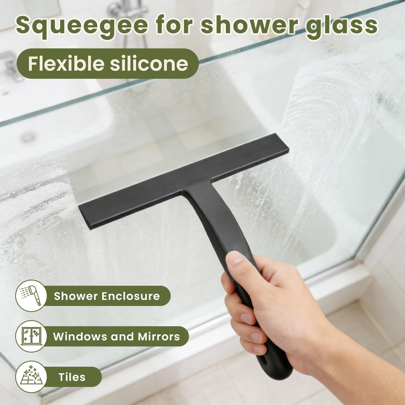 Shower Squeegee for Glass Doors – 10 Inch Ergonomic Round Grip, All-in-One Si…